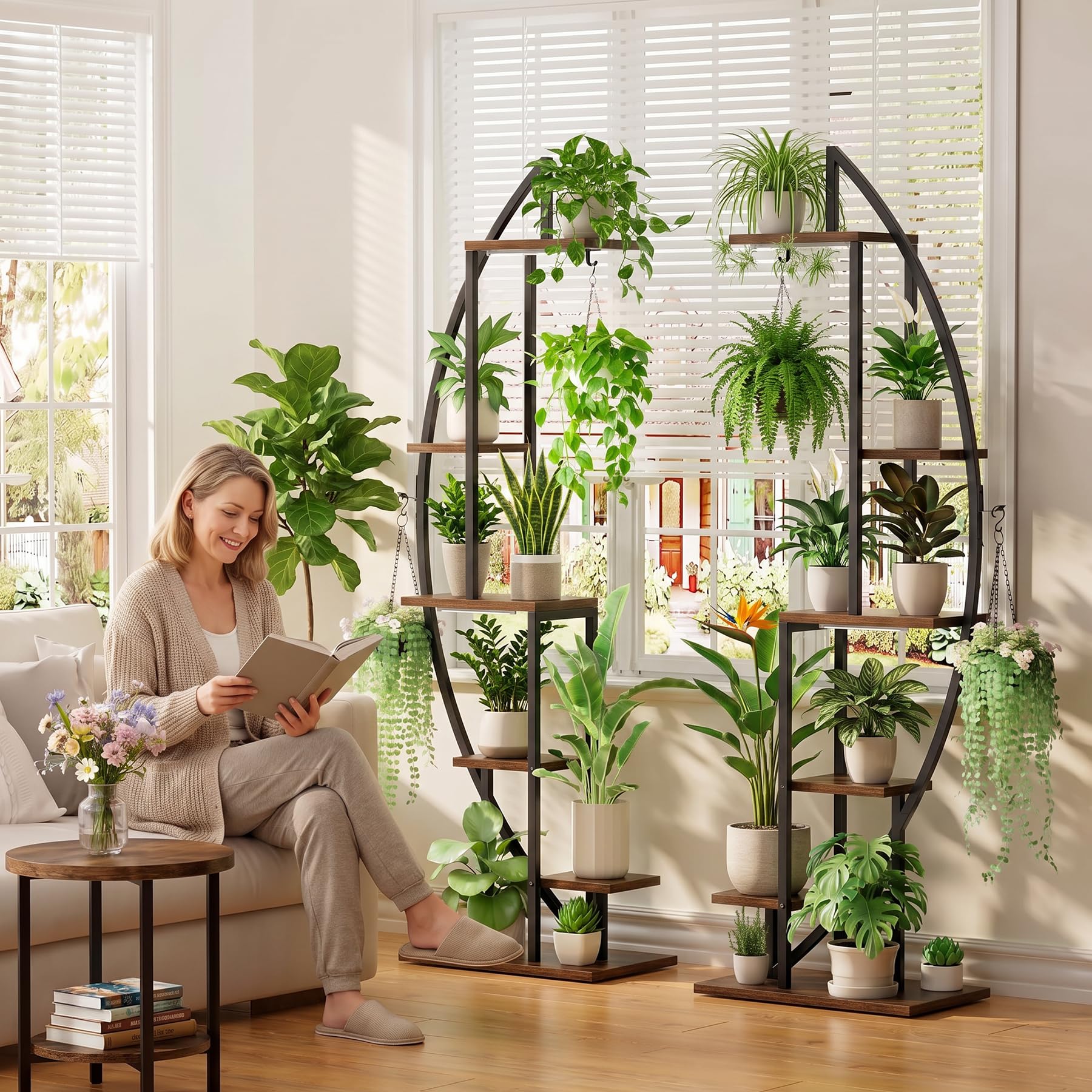 BACEKOLL Soporte para plantas de interior con luz de cultivo, 6 niveles y 160 cm de alto. Estante grande para exhibir plantas en sala de estar u otros espacios (2 juegos)