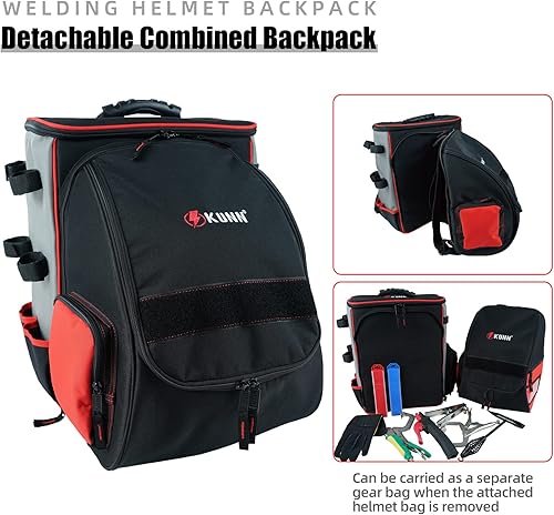 Miniatura 2 de KUNN Mochila de soldadura con bolsa de casco desmontable, mochila de herramientas duradera y cómoda para almacenar y transportar equipos de