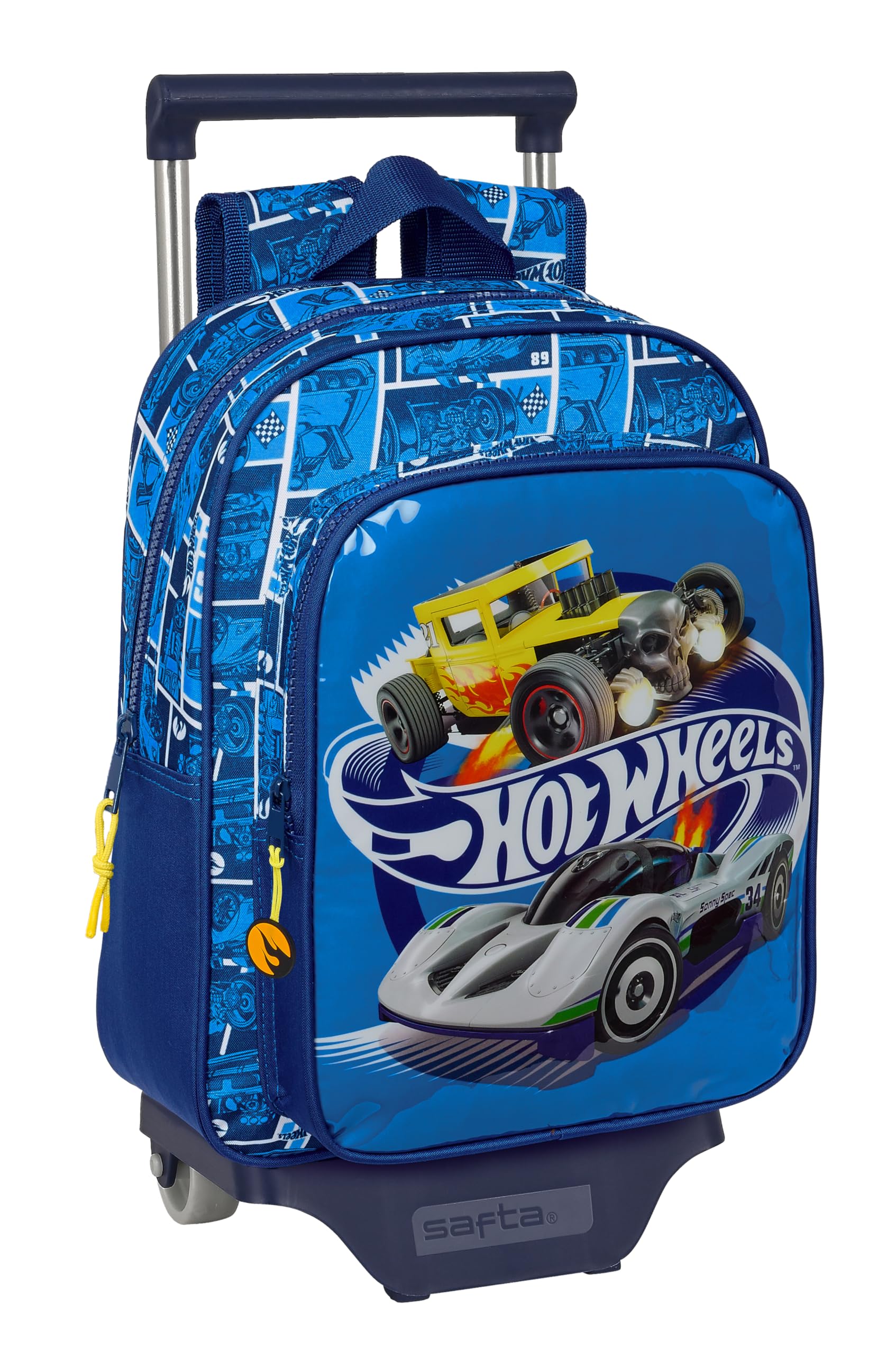 Safta HOT WHEELS SONNY - Mochila Infantil con Carro 705, Ideal para Niños de Diferentes Edades, Cómoda y Versátil, Calidad y Resistencia, 27x10x33 cm, Color Azul marino