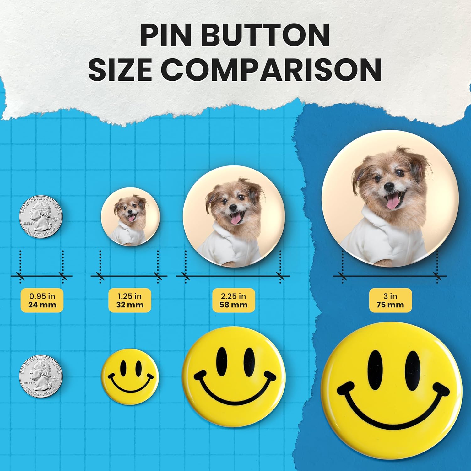 100 Sets of Pinback Button Parts 3 inch (75mm) - Supplies for Button Maker Machine