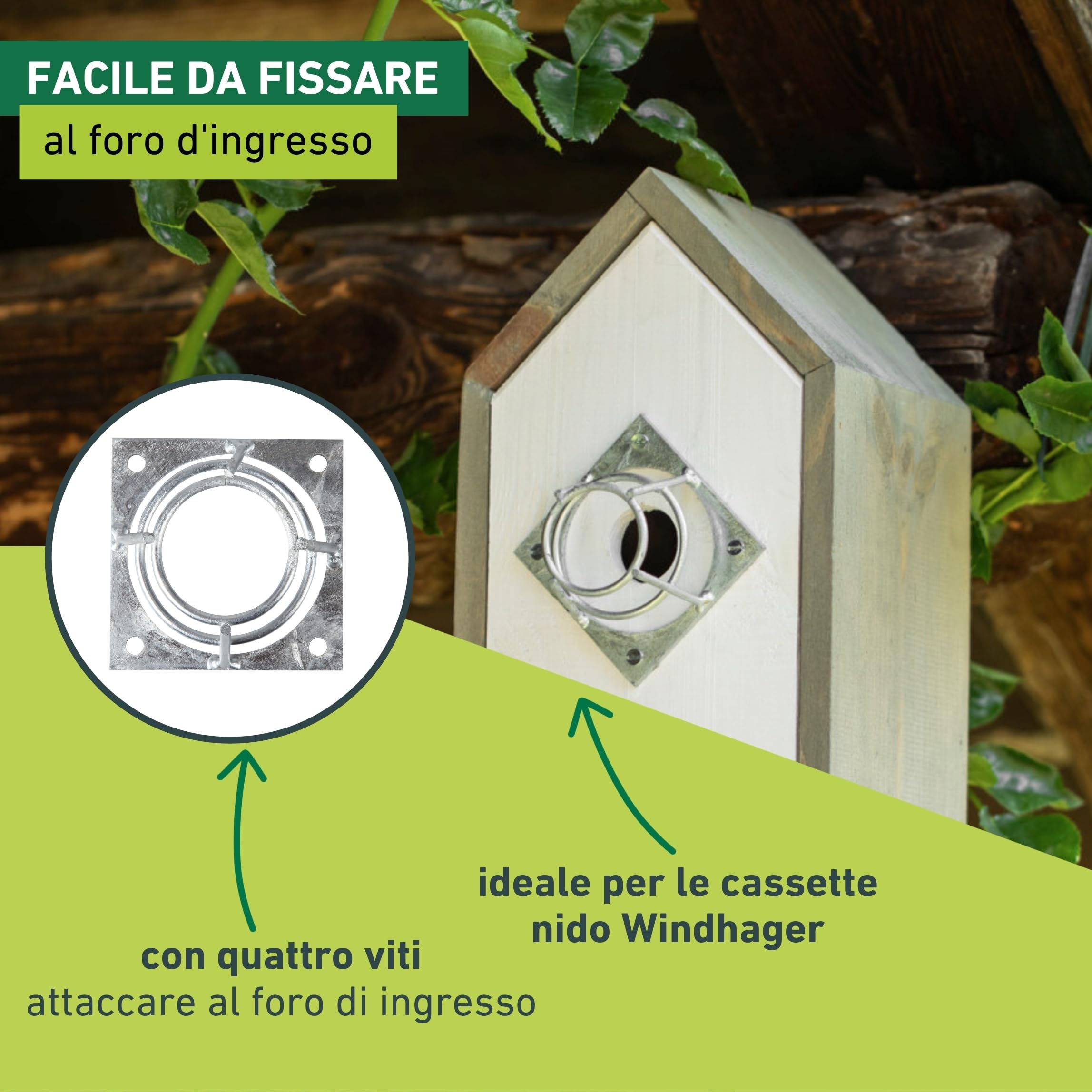Windhager 07471 - Nido di protezione per nidificazione, protezione sicura dei fori di volo, protezione per picchi, accessori per nidificazione, 7 x 7 x 4 cm, argento