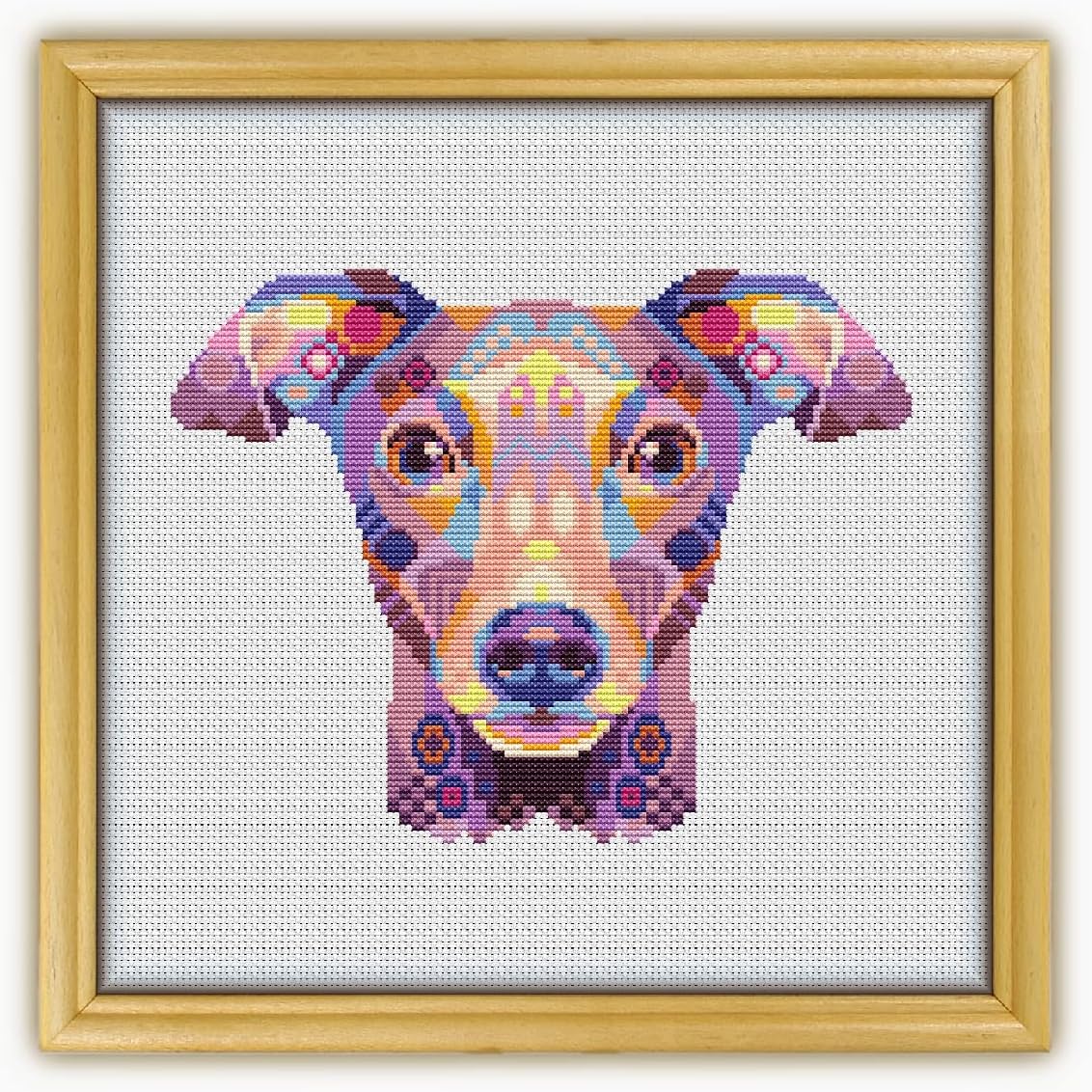 Mandala Italian Greyhounds CS2122 - Counted Cross Stitch KIT#2. Set of Threads, Needles, AIDA Fabric, Needle Threader, Embroidery Clippers and Printed Color Pattern Inside.