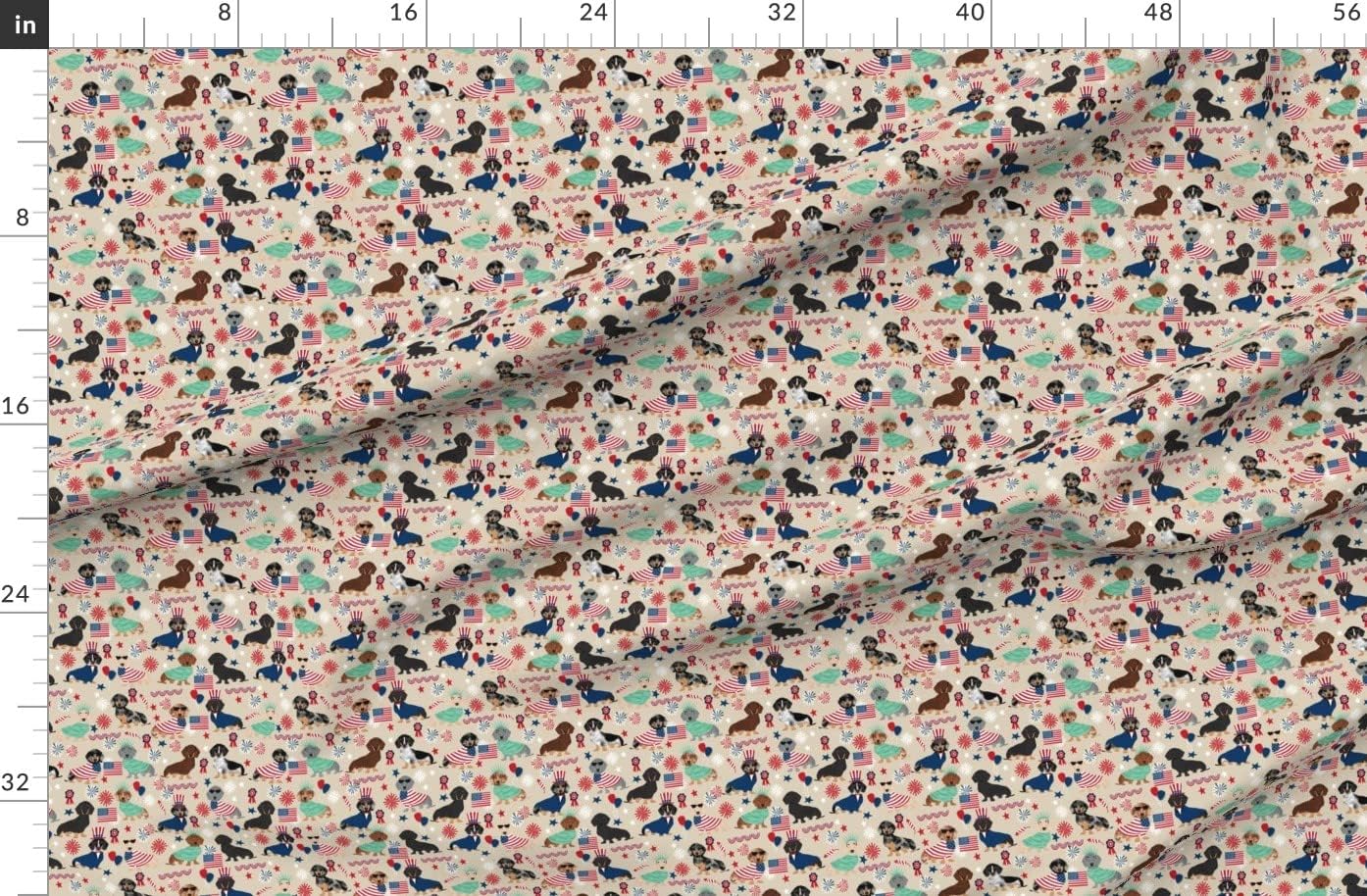Spoonflower Fabric - Dachshund July 4Th Sand Tan Weener Dog Summer Printed on Organic Cotton Sateen Fabric by The Yard - Sewing Quilting Apparel Home Decor