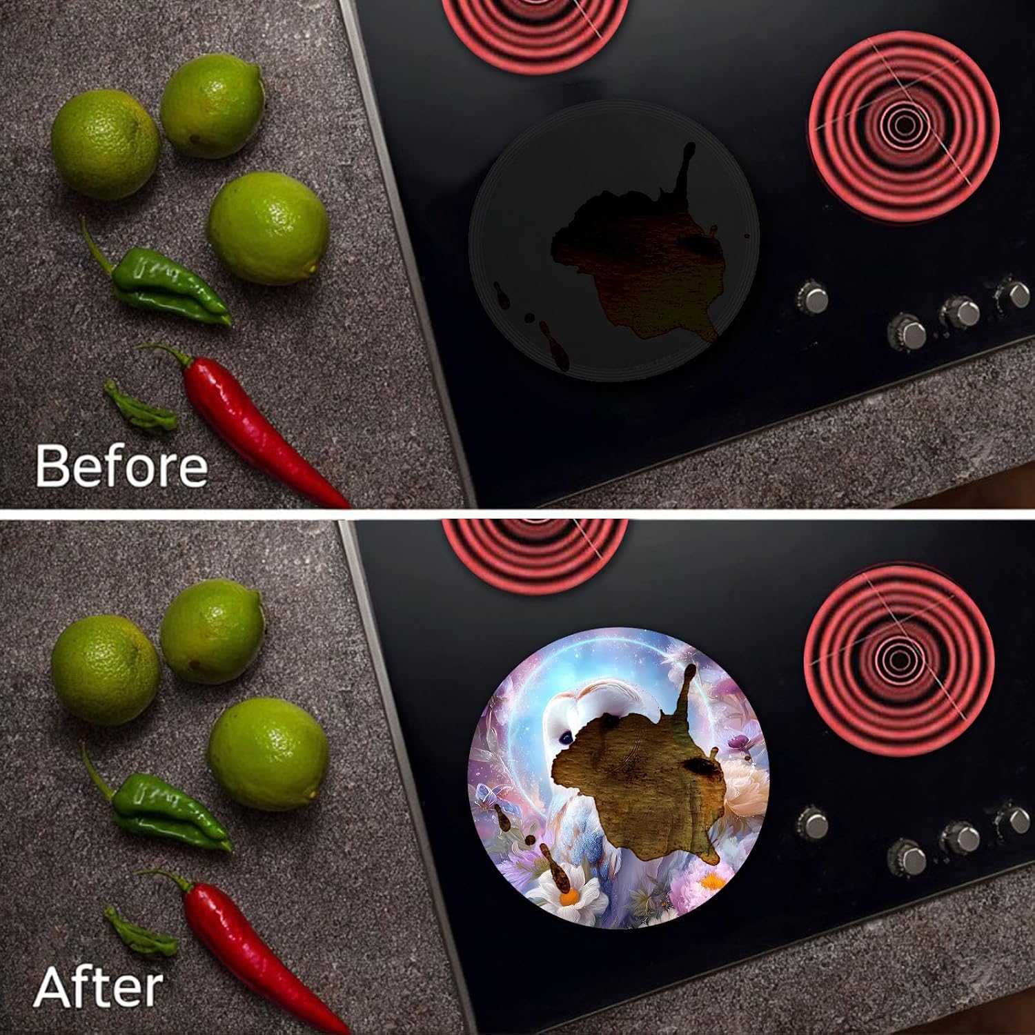 Beautiful Owl Electric Stove Burner Covers, Set of 4 Round Stove Burner Covers, 8 and 10 Inch, Colorful Flowers Gas Stove Burner Covers, Metal Stove Burner Cover, Modern Cooktop Decorative