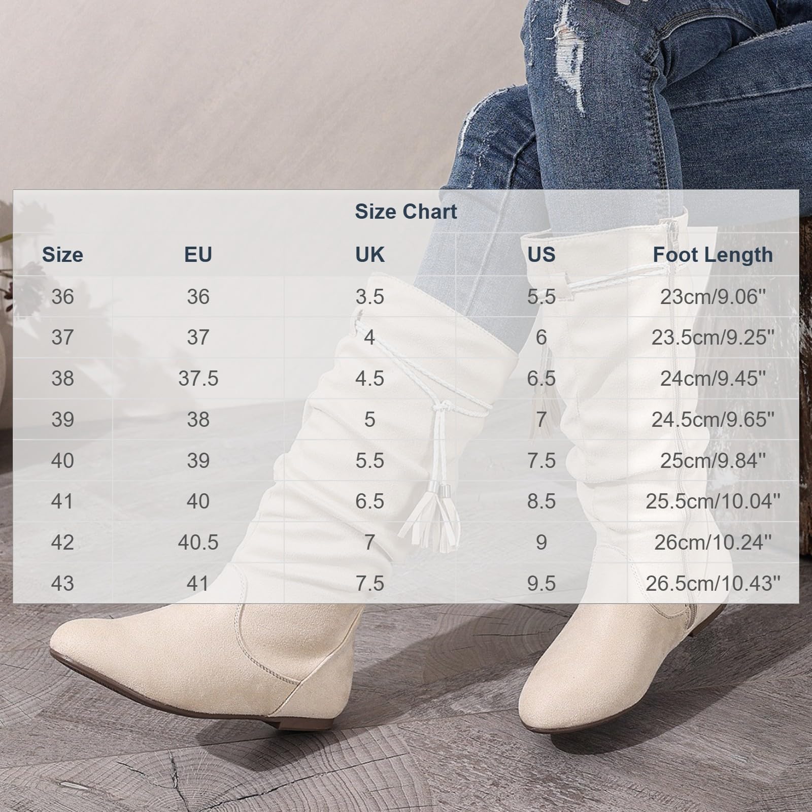 Bottes Mi-Mollet Femme en Suédine, Franges Bohèmes, Bout Rond, Talon Plat