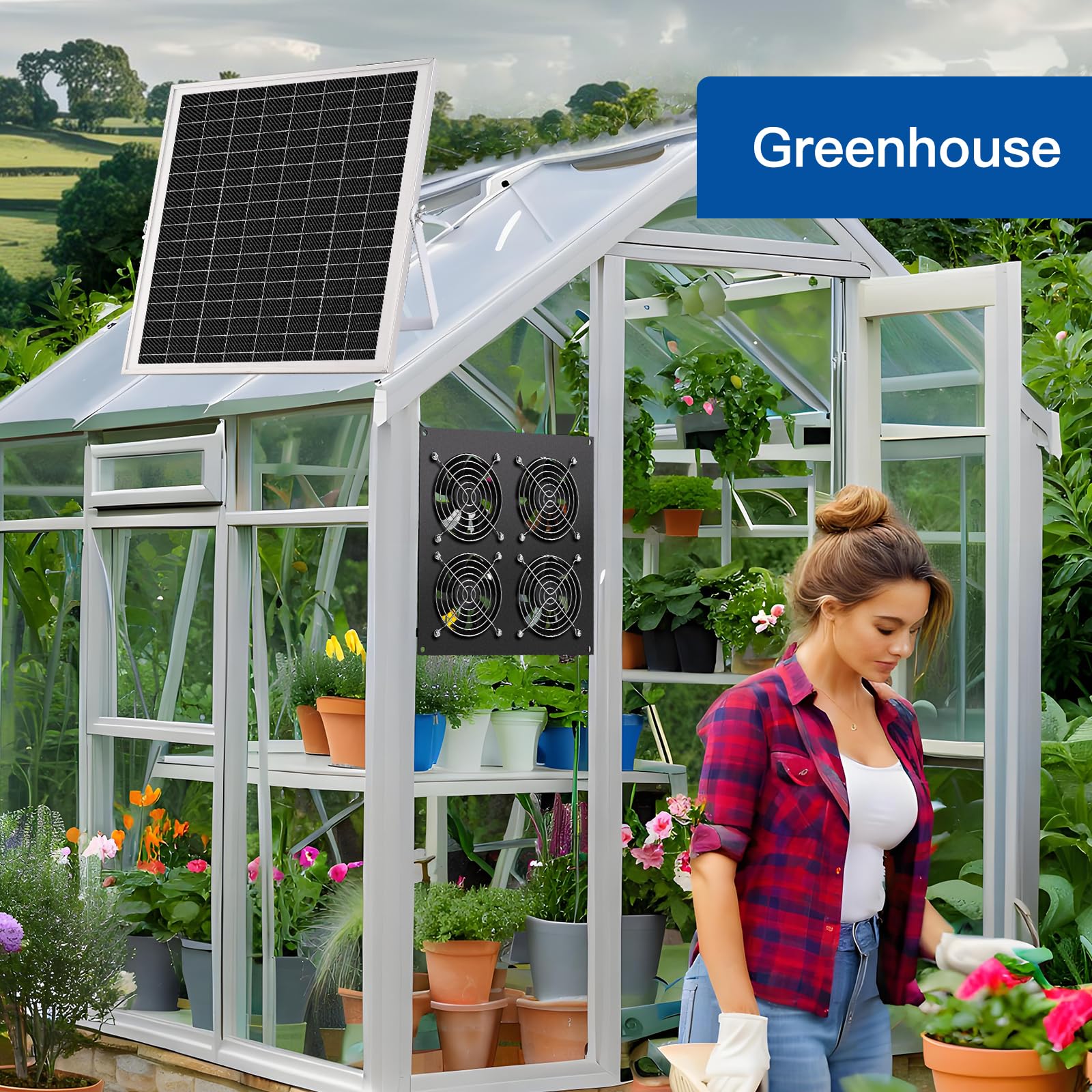 Solar Ventilator, 15W Solarpanel, mit vier IP67 Wasserdichten Ventilatoren, geeignet für kleine Hühnerhütten, Gewächshäuser, Schuppen, Haustierhäuser, Lufteingang oder Abgasse