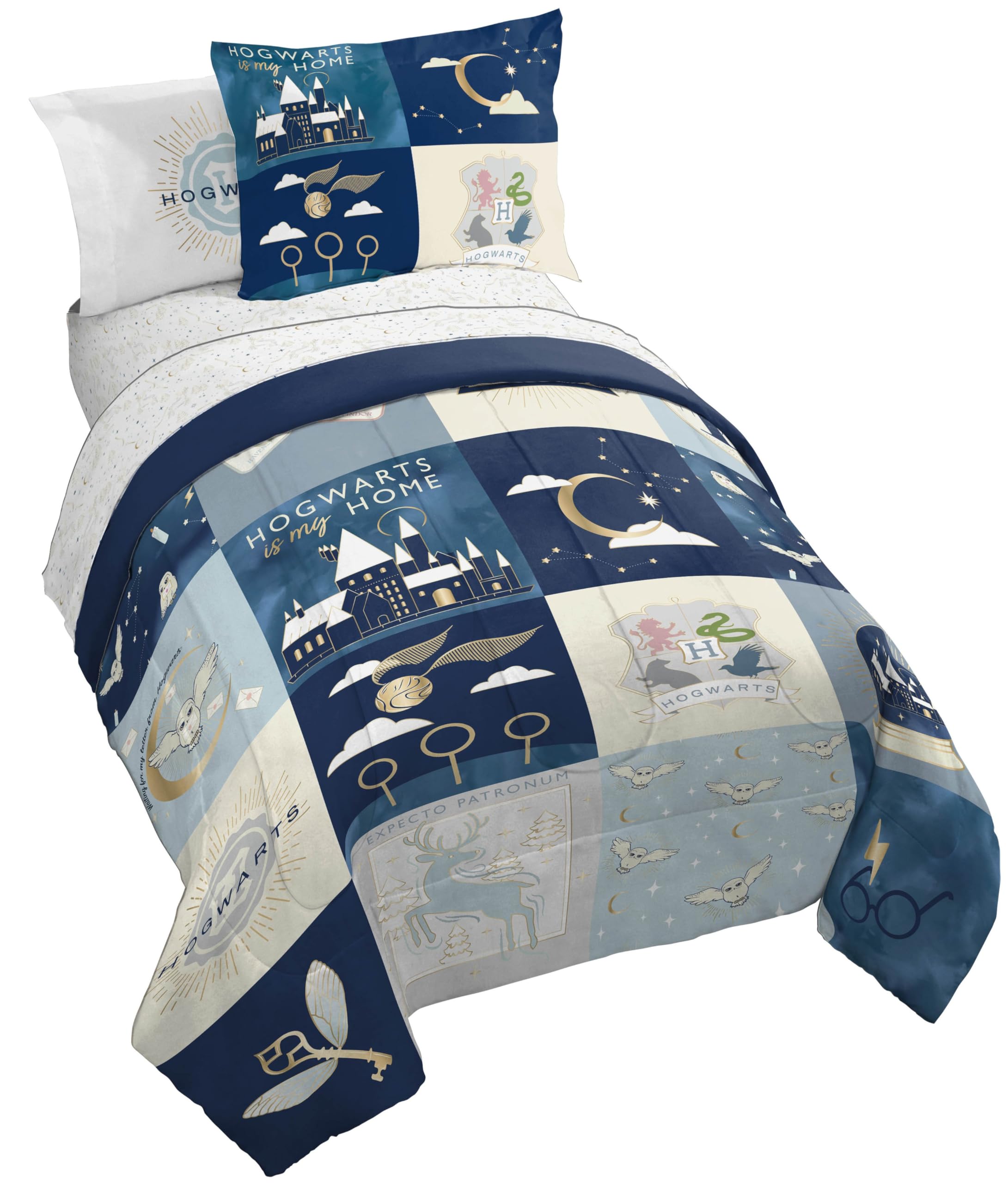 Jay Franco Kids Comforter Set Includes Sheets and Pillow Covers - Soft and Cozy Bed Set for Stylish Room Decor, Multi - Harry Potter, 7 Piece Full Size Bedding