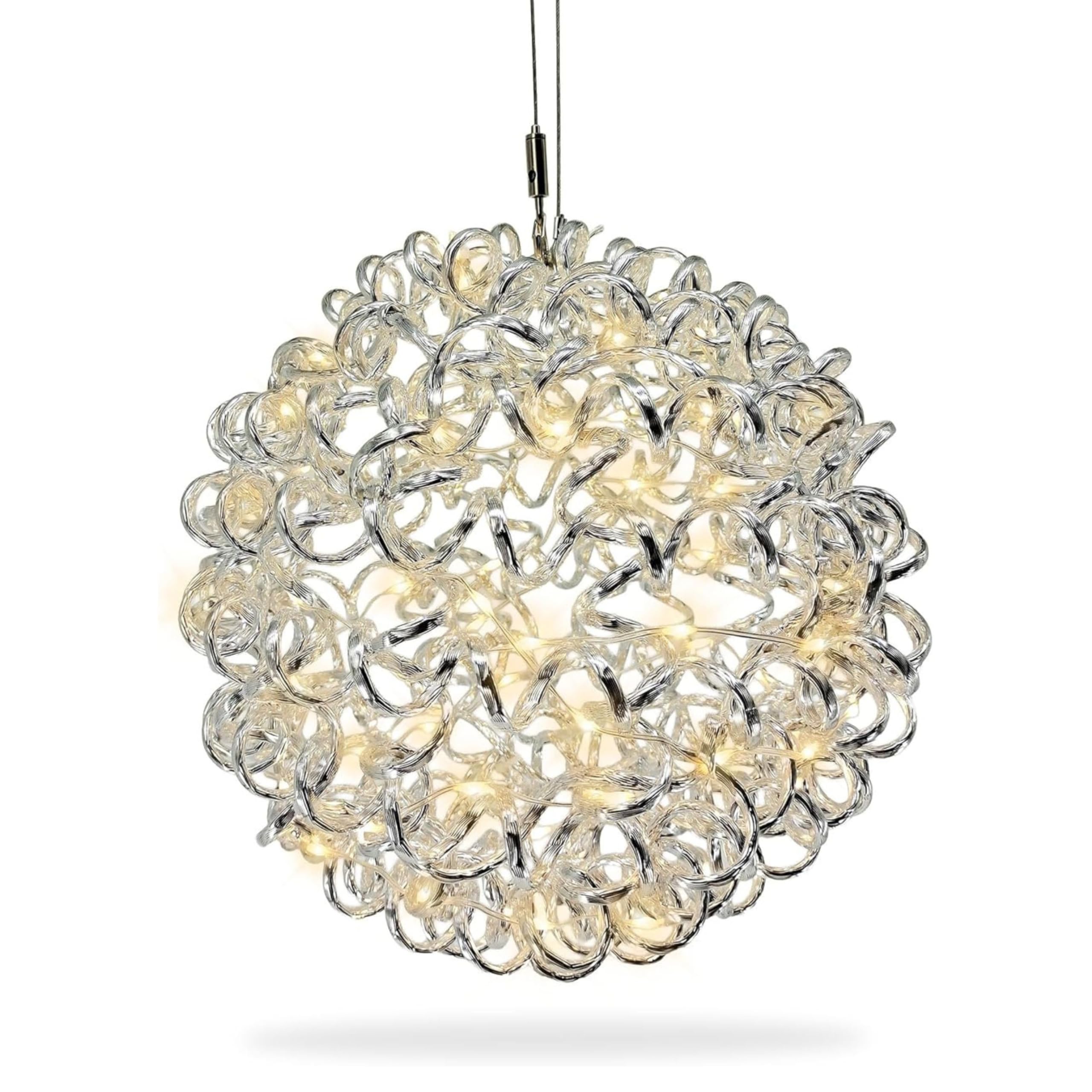 Gartenpirat Kugel 40 cm aus Silberdraht Aluminium 200 LED warmweiß mit Timer Weihnachtsdeko für Innen & Außen