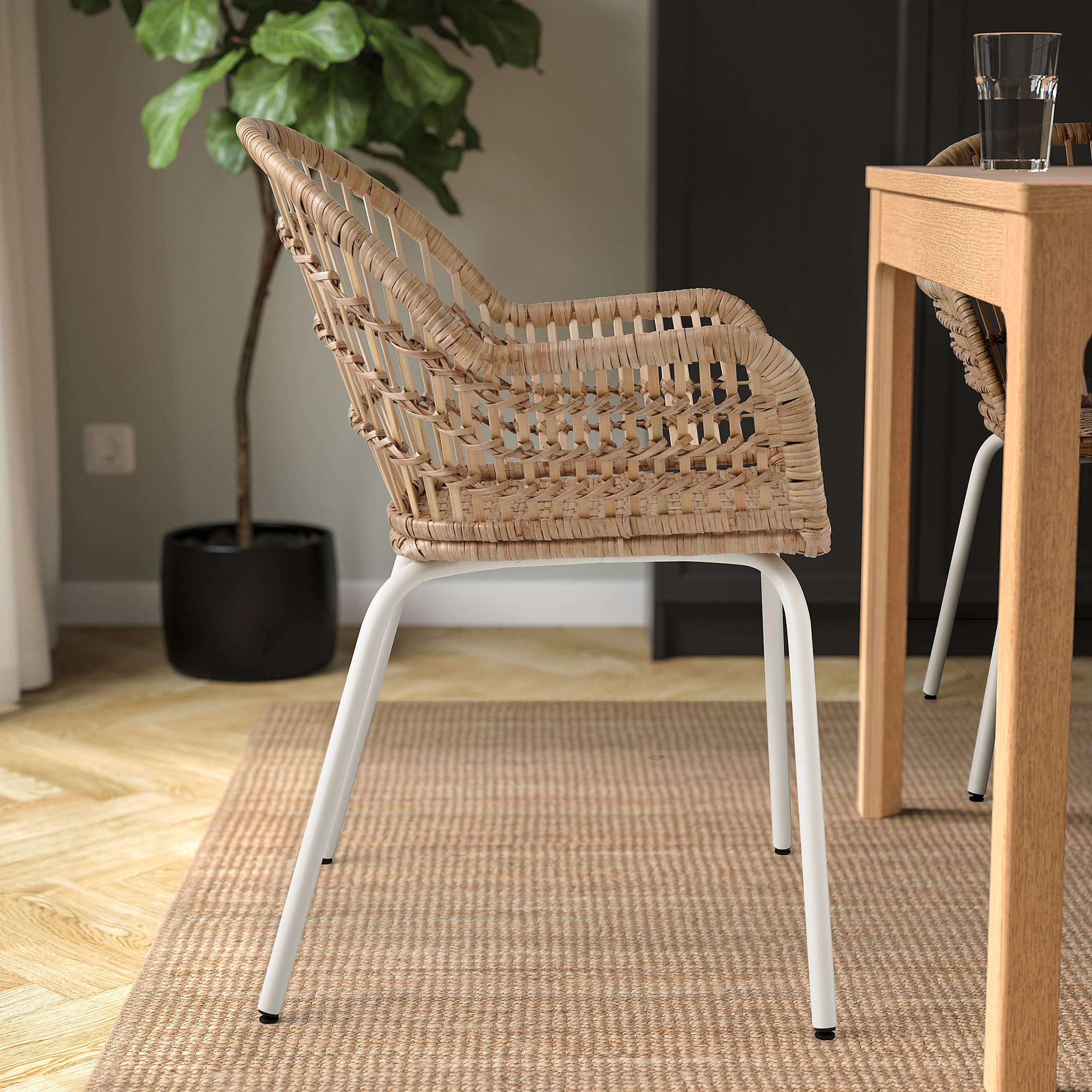 IKEA NILSOVE chair with armrests, rattan/white: Buy Online at Best