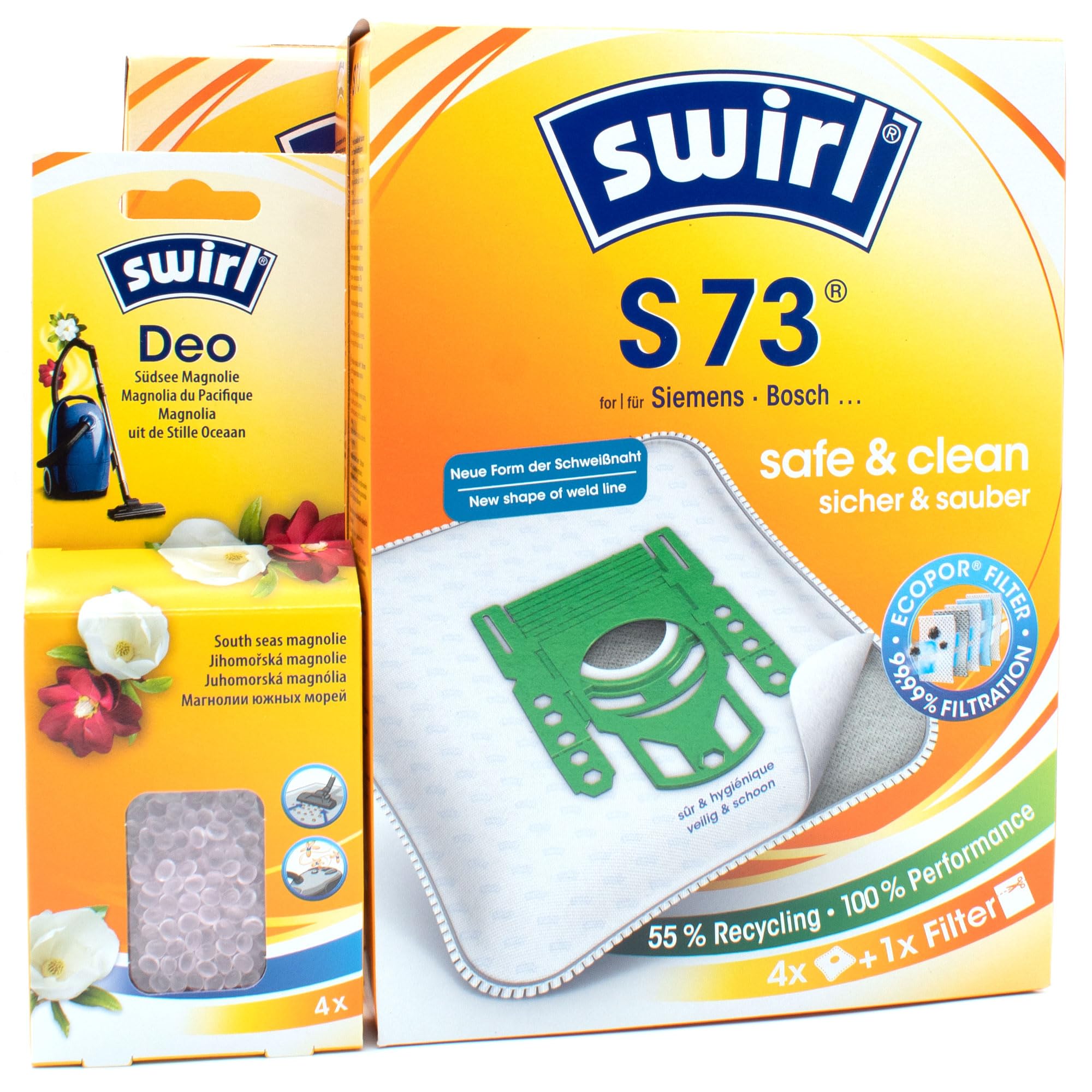 PakTrade 8 Vacuum Cleaner Bags + Deodorant Beads Compatible with Siemens VS Q5X12M1 | Compatible with Swirl S73 - S 73 | 8 Bags, Air Freshener, Accessories, Spare Parts