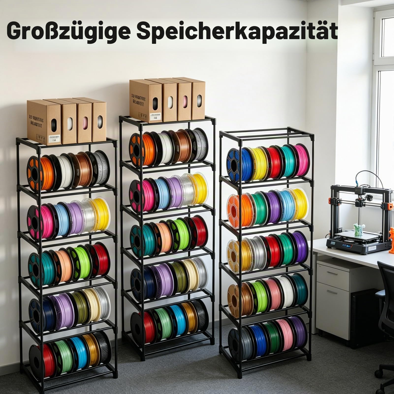 3 Stück 6-Stufiges Metall 3D-Drucker-Filament-Aufbewahrungsregal Metallspulenhalter 42 x 30,5 x 130 cm Modulares Aufbewahrung mit großer Kapazität 3D-Druck Filament-Regal