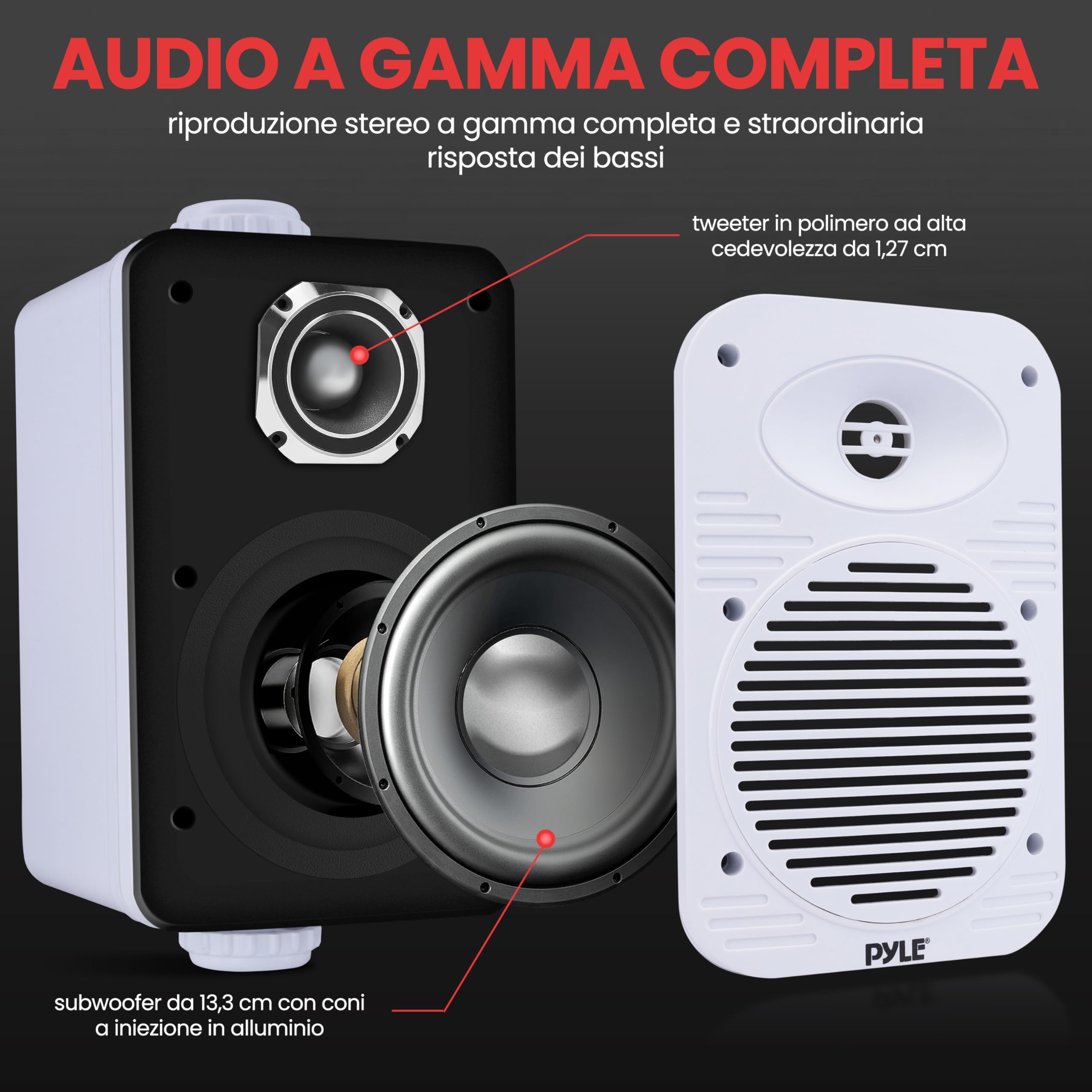 Pyle Altoparlanti 500 Watt 2 Vie Impermeabili 13 cm con Tweeter 1,3 cm Bianco