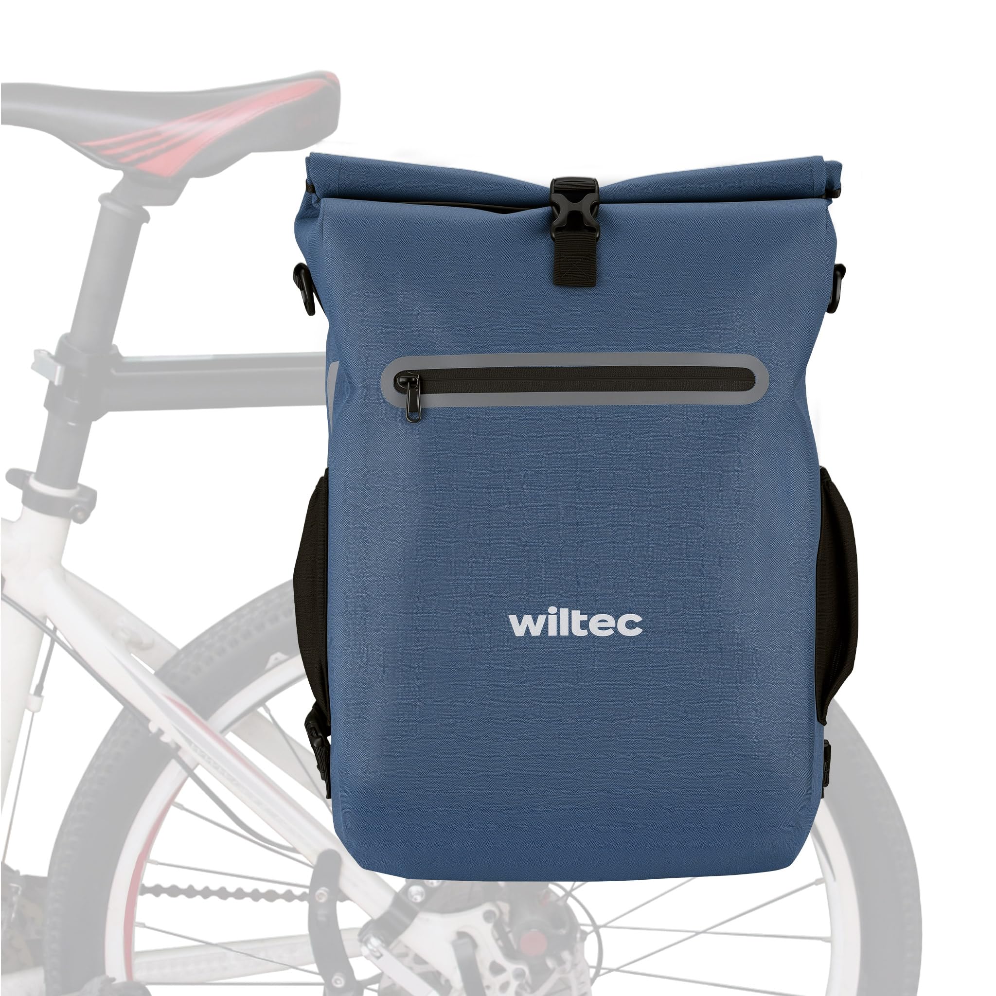 Wiltec Sacoche sac à dos étanche pour porte-bagages bleue – capacité de 20 L – en 600D TPU – avec compartiment pour ordinateur portable – pour vélos et vélos électriques – Sac de bicyclette – Cyclisme