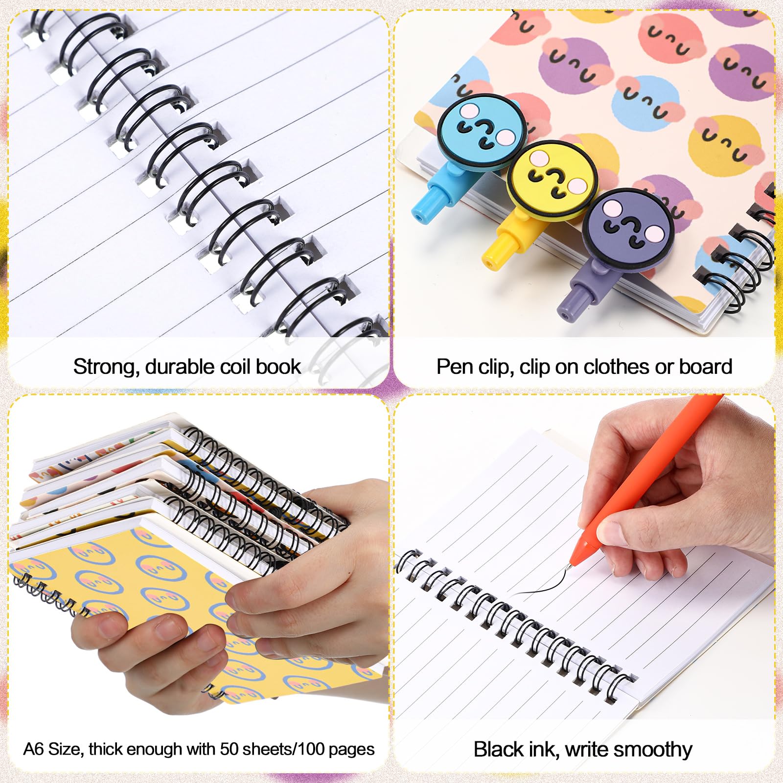 Sinload Lot de 24 carnets à spirale en vrac avec stylos à bille Preppy Positive Smile - Cadeau de bienvenue pour les étudiants, la rentrée scolaire, les enseignants, les collègues (journal ligné)