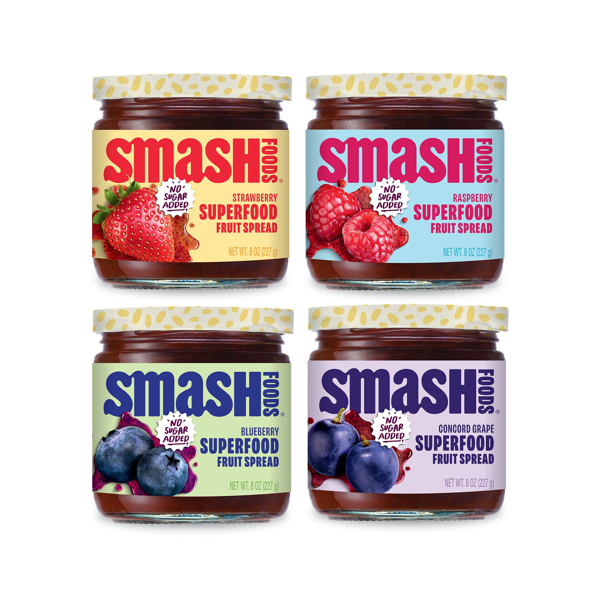 Smash Foods Jam | Classics Variety 4-Pack | Low-Calorie, No Sugar Added Keto Jam with Upcycled Fruit & Chia Seeds | Vegan, Paleo Superfood Spread