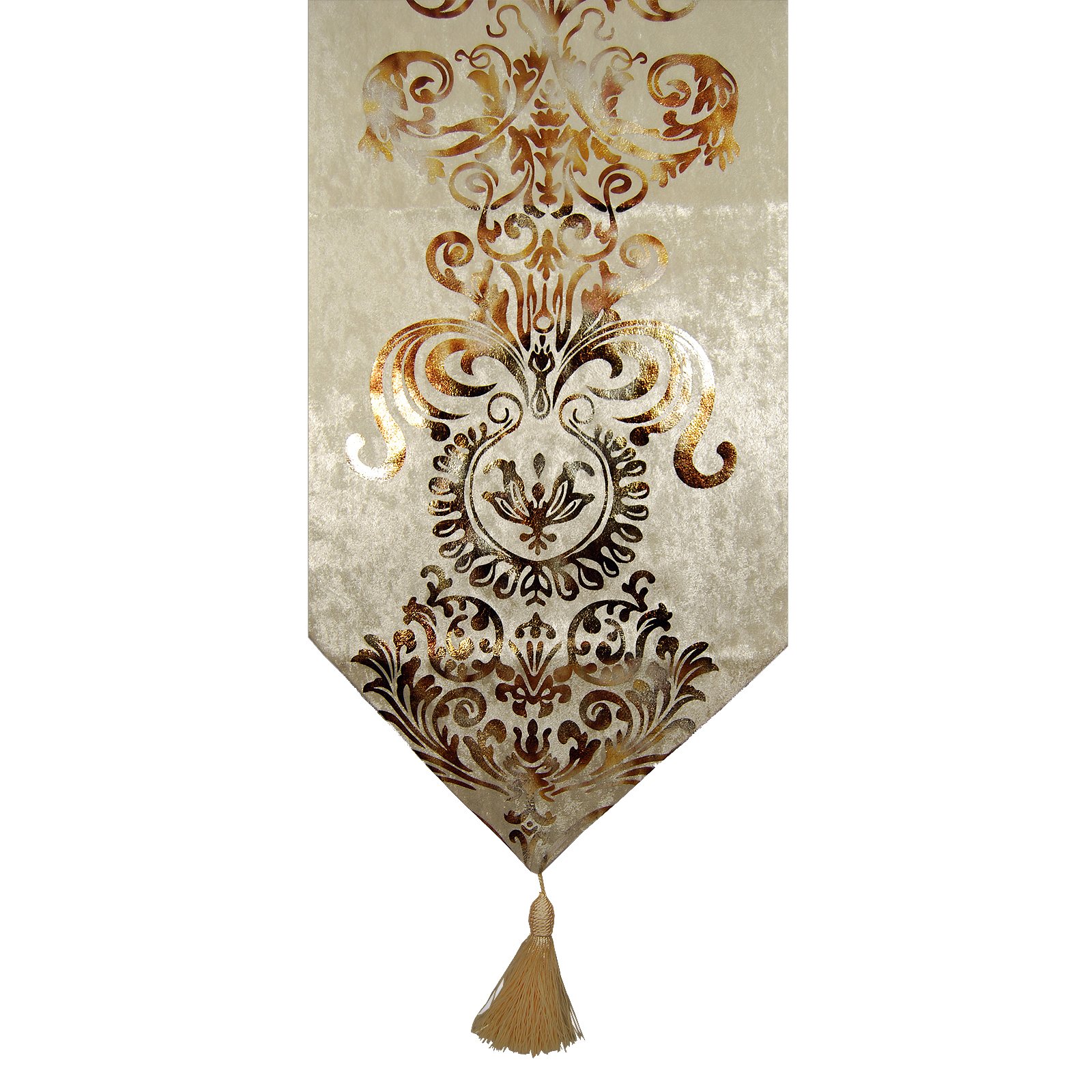 Prior.choice ELEGANT LUXURY SHINY BEIGE VELVET DAMASK DECO TASSELS WEDDING PARTY HOTEL RESTAURANT BED TABLE RUNNER CLOTH (13inch x 82inch)