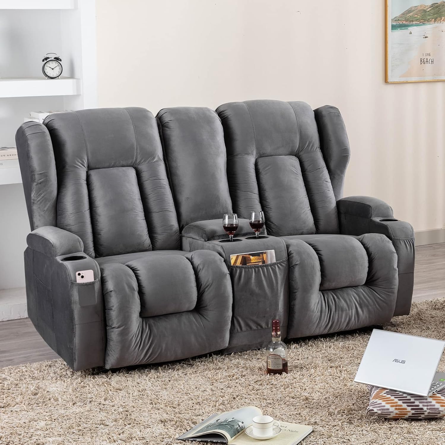 OBBOLLY Home Theater Seating 67" RV Recliner Loveseat Double Recliner RV Sofa