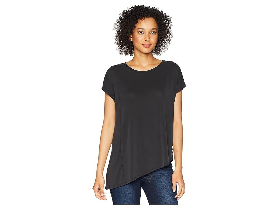 

Mod-o-doc Sandwashed Modal Jersey Raw Edge Asymmetrical Seamed Boxy Tee (Black) Women's T Shirt