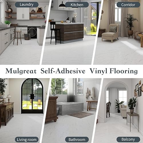 Miniatura 6 de MULGREAT Azulejos de vinilo de PVC para despegar y pegar, 12 x 12 pulgadas, 10 unidades, 10 pies cuadrados, suelo de azulejos de vinilo