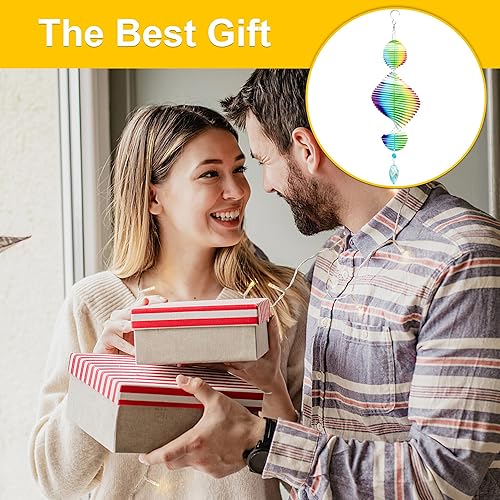 Miniatura 33 de Molinillos de viento, hilanderos de viento colgantes 3D, molinillos de viento para patio y jardín, flores de metal, arte de metal para patio, Púrpura