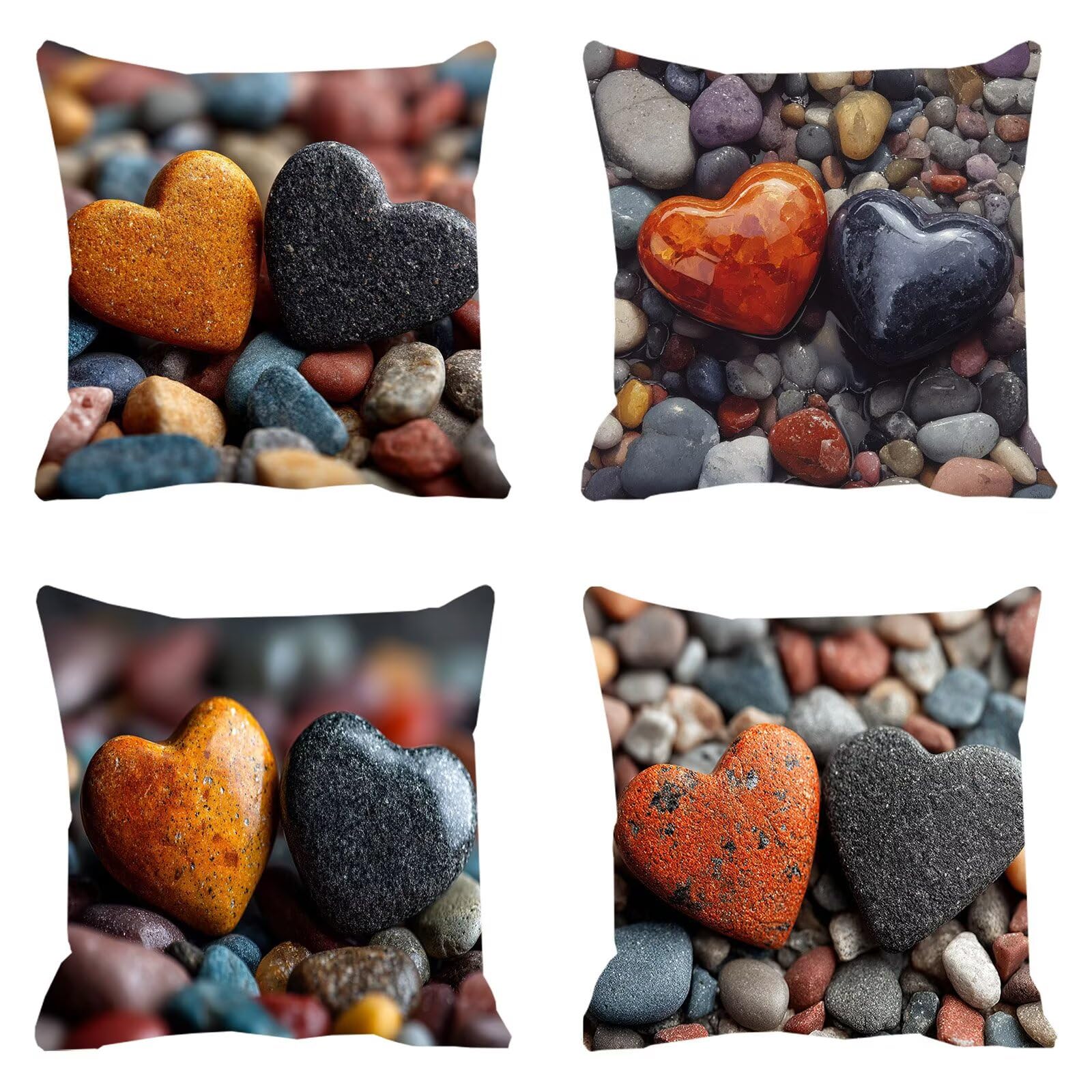 Kissenbezug 55x55 4er Set Samt Kissenhülle Dekorative Sofakissen Quadratische Dekokissen Zierkissenbezug Steine Kissenbezüge mit Verstecktem Reißverschluss für Wohnzimmer Sofa Liebe F0P-611