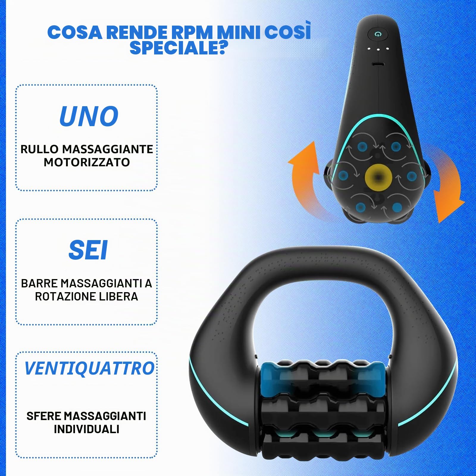 Massaggiatore Elettrico, Tipo a Rullo Massaggiatore Muscolare con 3 Livelli di Intensità, Rullo Massaggio Muscolare per Gli Appassionati di Fitness