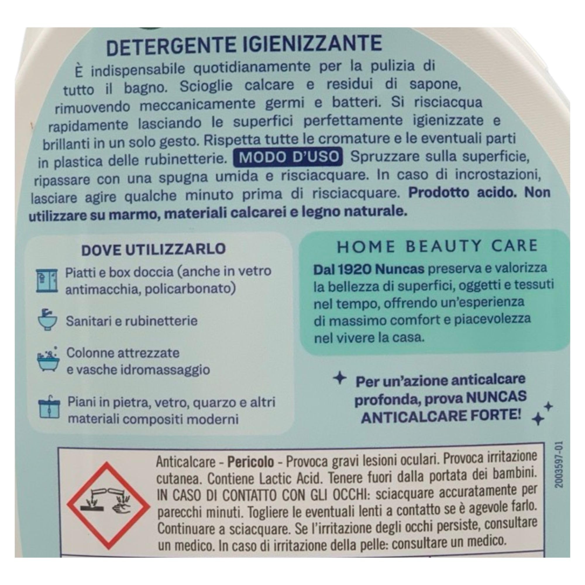 4x Detergente Igienizzante BAGNO, Rimuove Efficacemente Il Calcare. Elimina i Residui Di Sporco, Sapone e Dentifricio, Rispetta Le Cromature 500ml