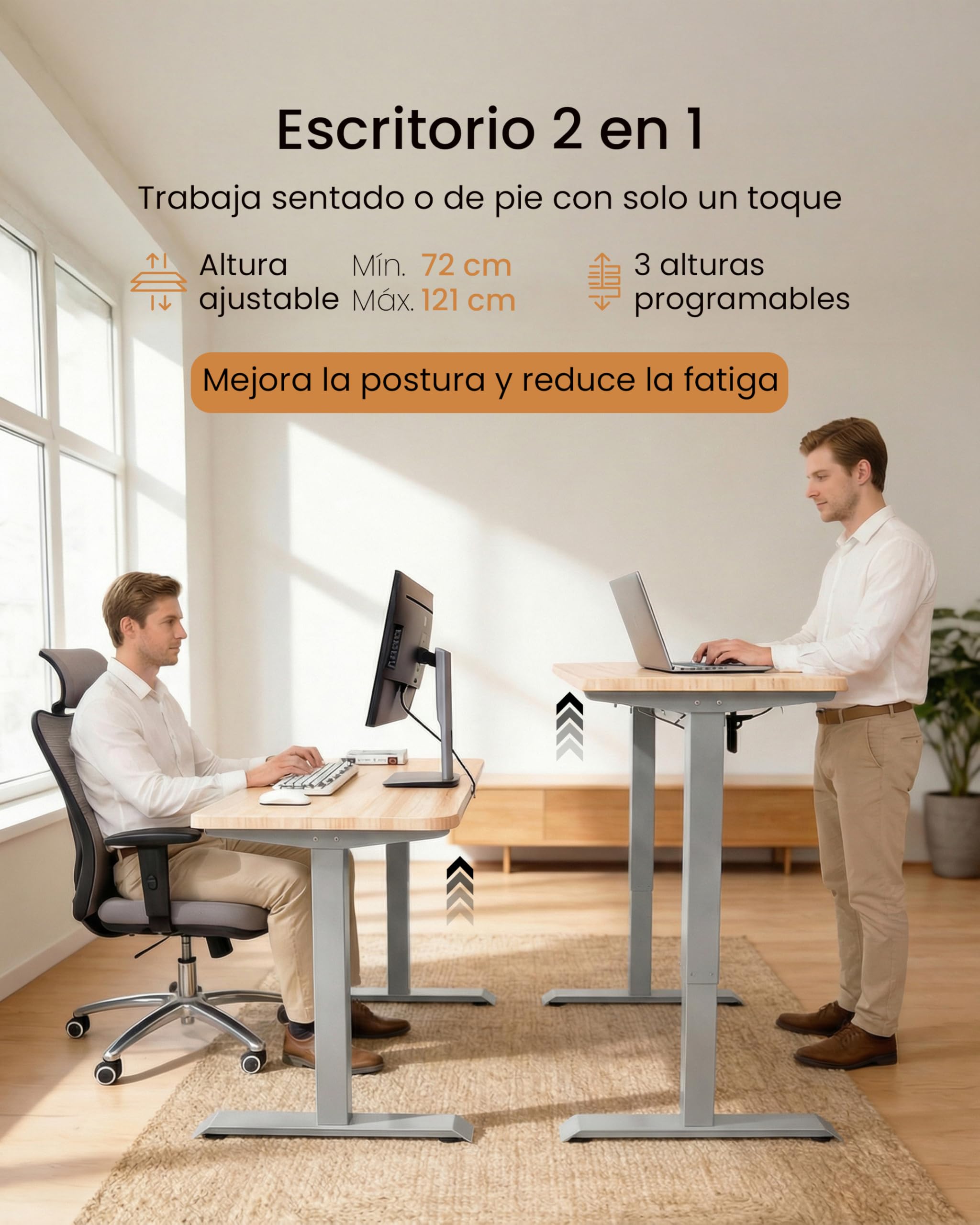 unycos - Escritorio Elevable Eléctrico con Tablero, Mesa con Opciones de Altura, Motor Individual, Función Memoria, Anticolisión, Temporizador, 100 * 60 * 2.5cm (Gris/Madera, Core One)