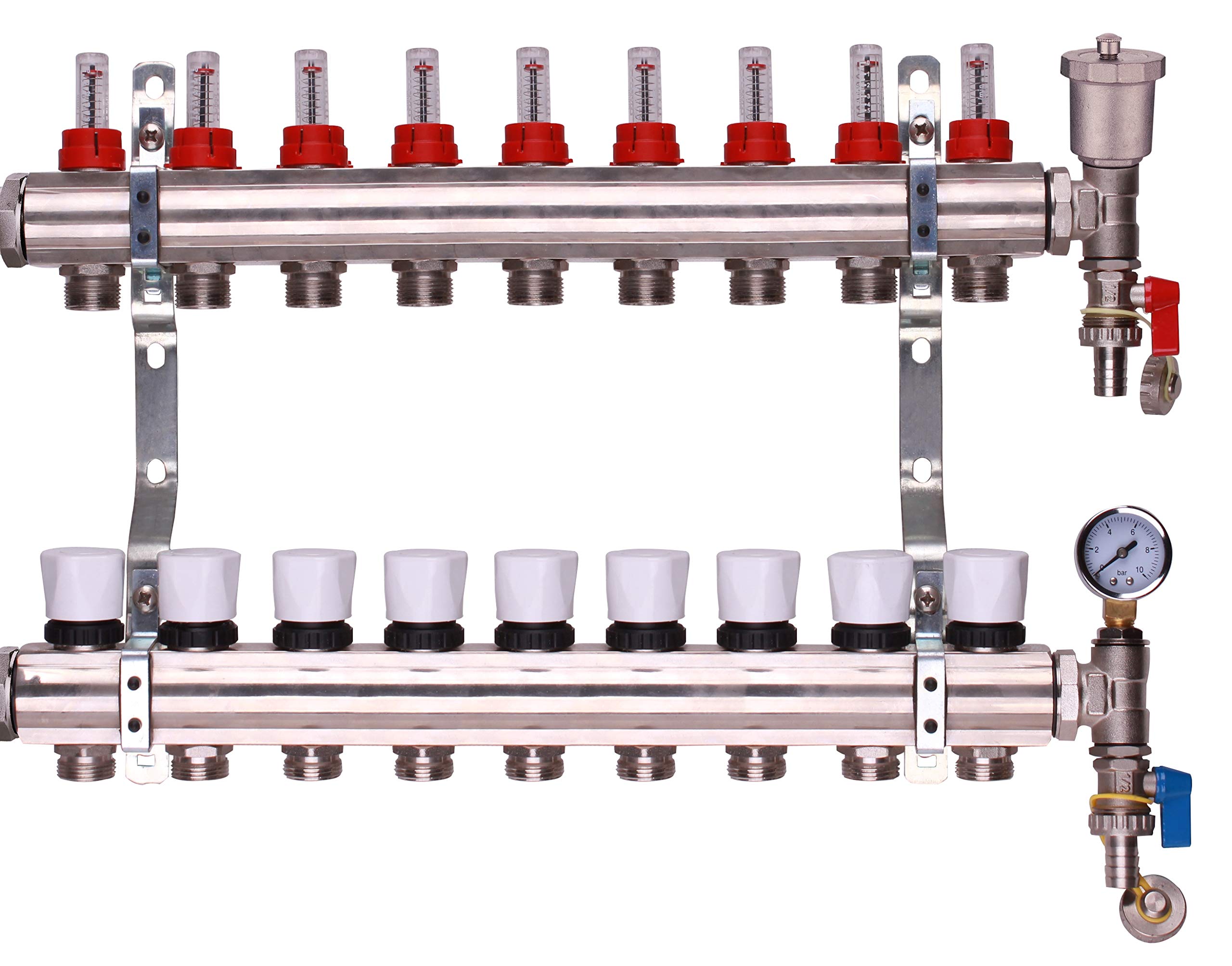 Brass Underfloor Heating Manifolds 2-12 Port Options (9 Ports)