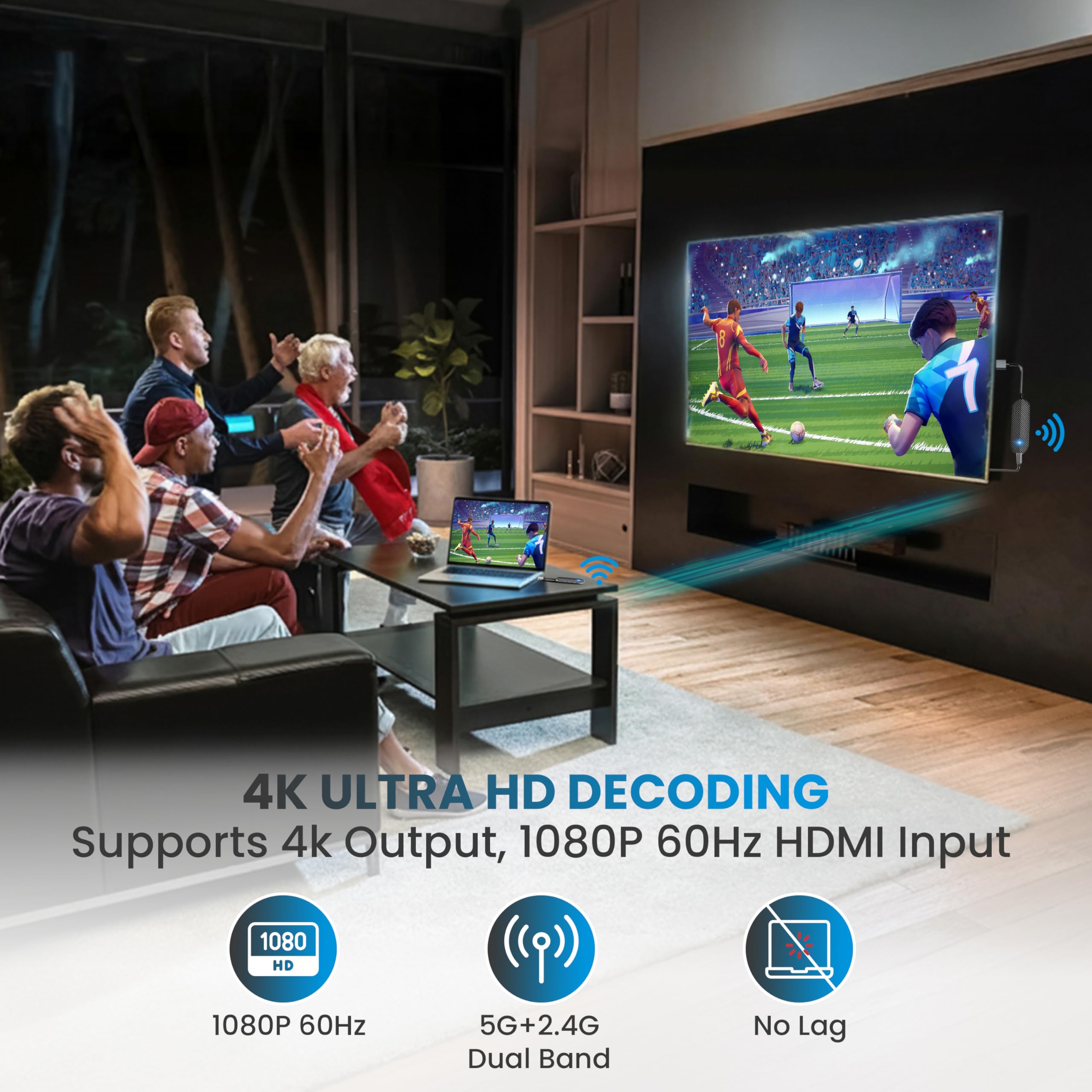 Bezprzewodowy transmiter i odbiornik HDMI [1080P Full HD], bezprzewodowa transmisja radiowa HDMI do strumieniowego przesyłania strumieniowego z komputera, laptopa, konsoli do telewizora, projektora