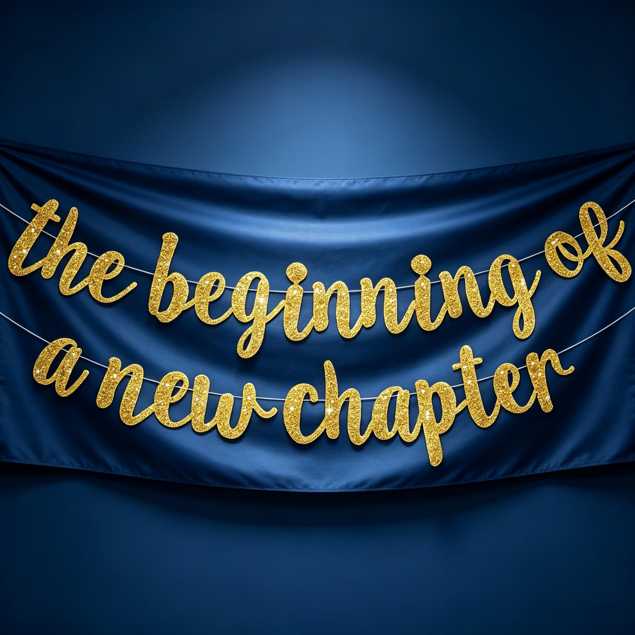 Leaving Banner - Gold Glitter "The Beginning of A New Chapter" - Easy to Hang Durable Party Decoration for Retirement Farewell, Graduation, Adult Celebrations