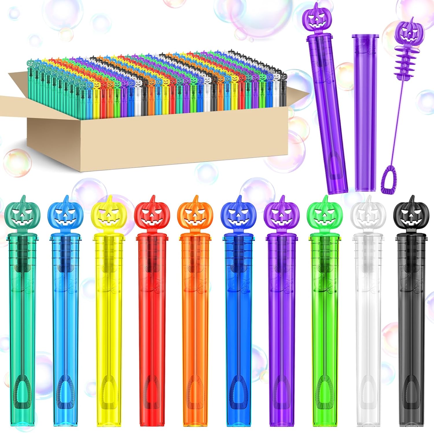 SpringFlower 400 PCS Halloween Mini Bubble Wands, Halloween Party Favors for Kids, Halloween-Themed Bubble Wands In 10 Colors, Goodie Bag Fillers 400PCS
