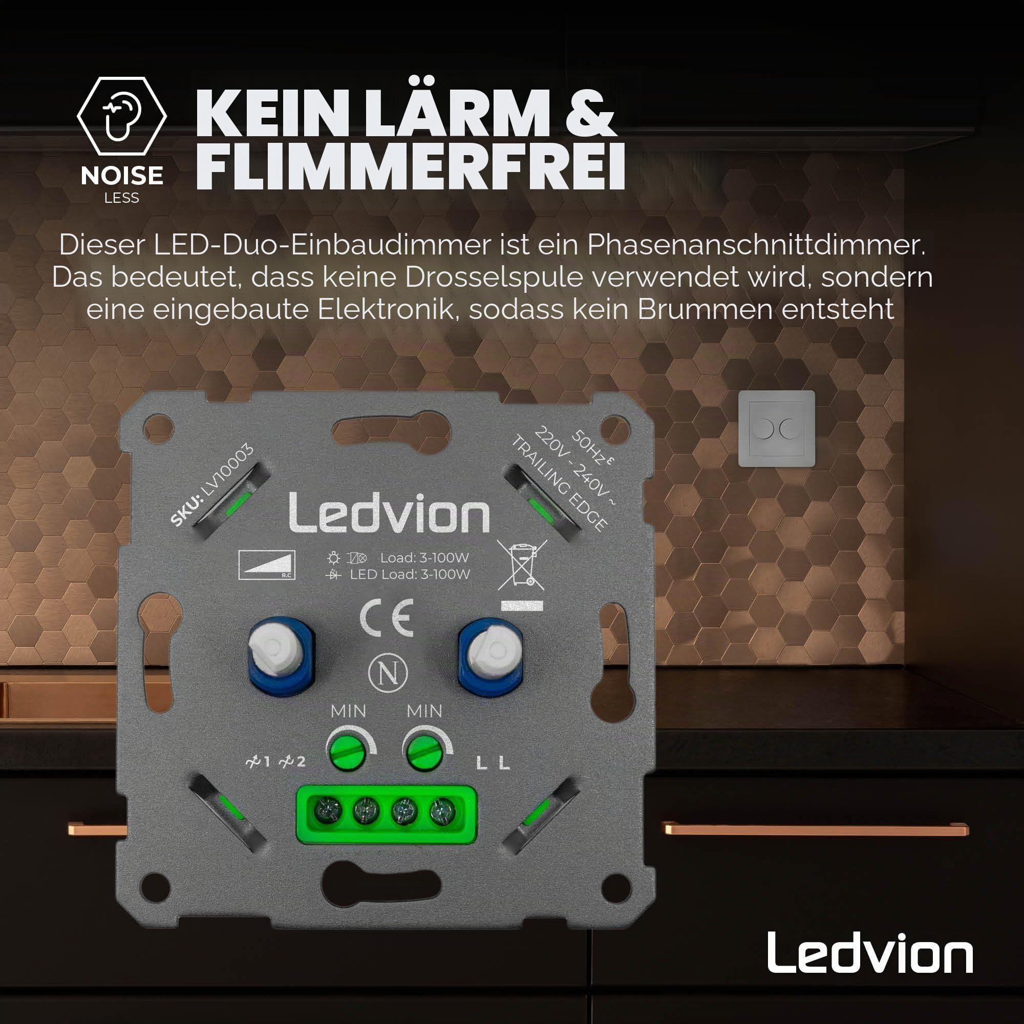 Ledvion LED Doppeldimmer Schalter 100W 240V weiß Abdeckrahmen dimmbar