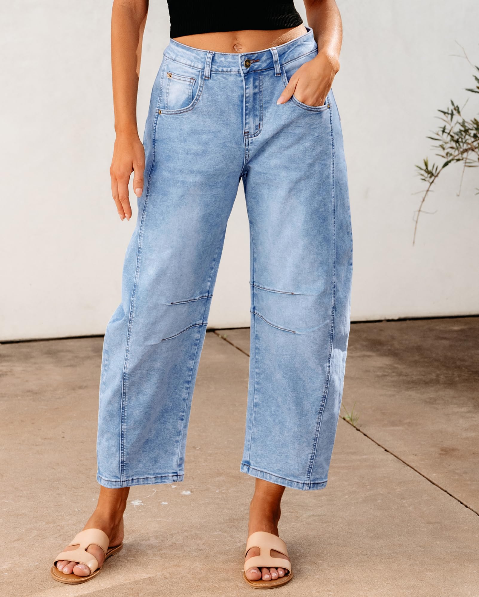 Vetinee Jeans Baggy Femme Taille Haute Barrel Jean