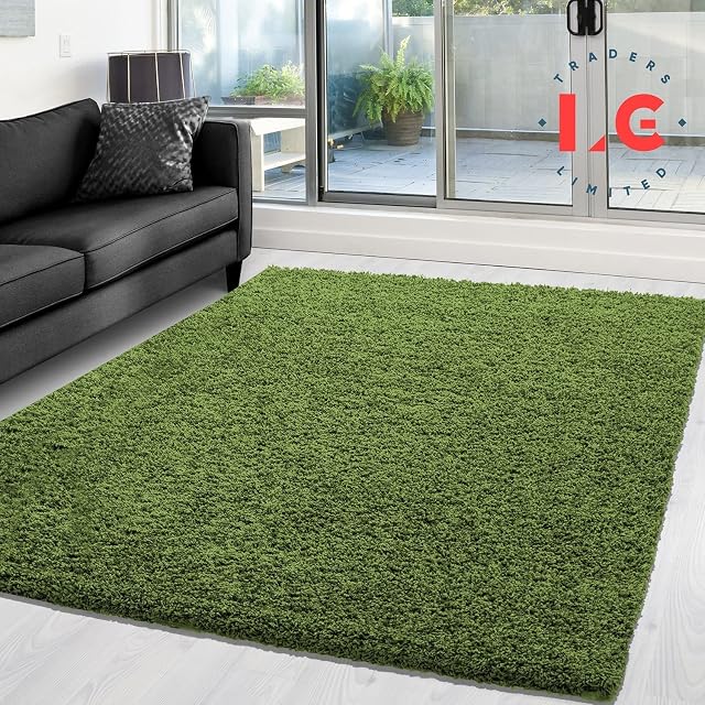 LG TRADERS LIMITED Small X Large Non Slip Shaggy Rug Carpet Soft Thick Lounge Bed Room Hallway Mess Area Rugs Green, 60 x 110 cm (2 ft x 3 ft 7 in)