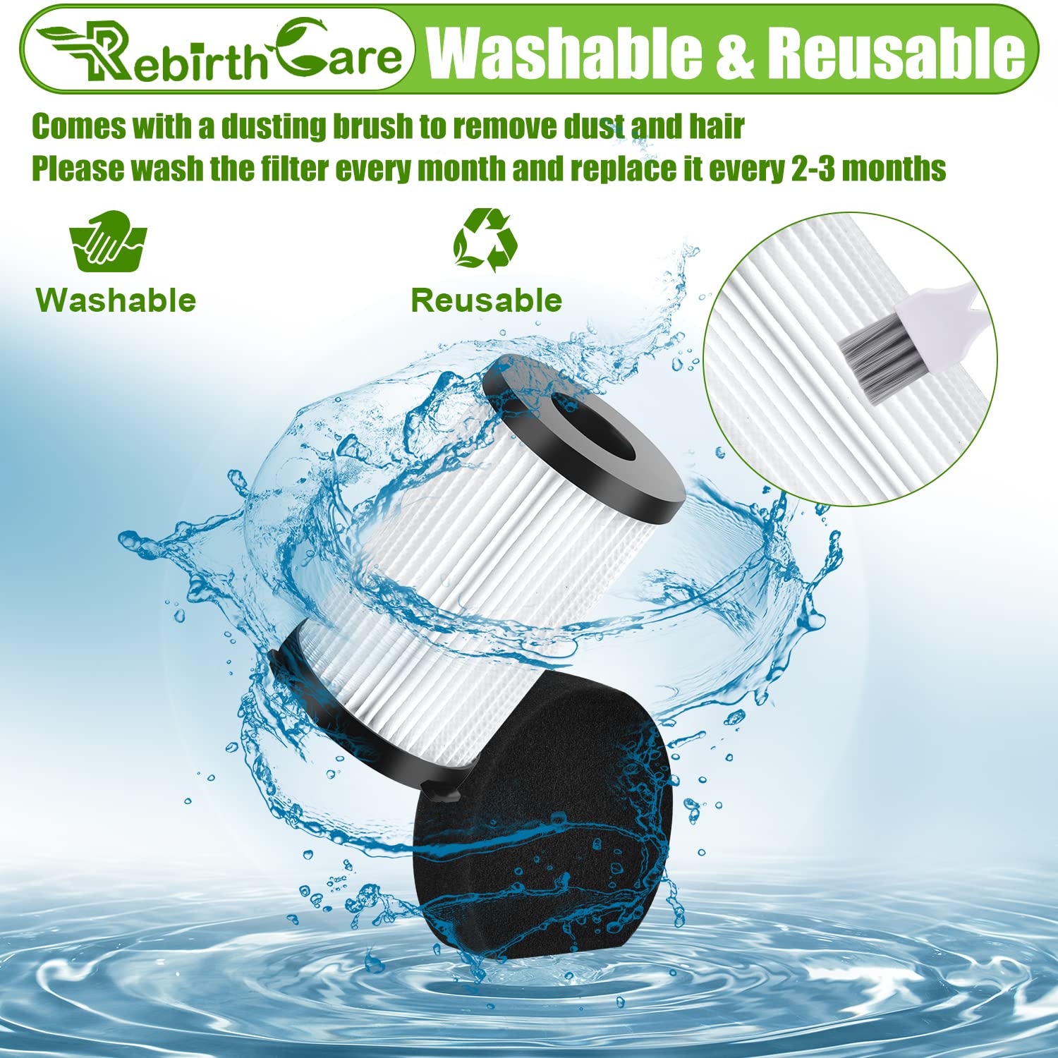 Rebirthcare filtro per Aspirapolvere Ariete Handyforce 2761 2759 Scopa Elettrica Accessori MOOSOO D600 D601 & Iwoly V600 ricambio, 6 filtri Hepa & Spugne