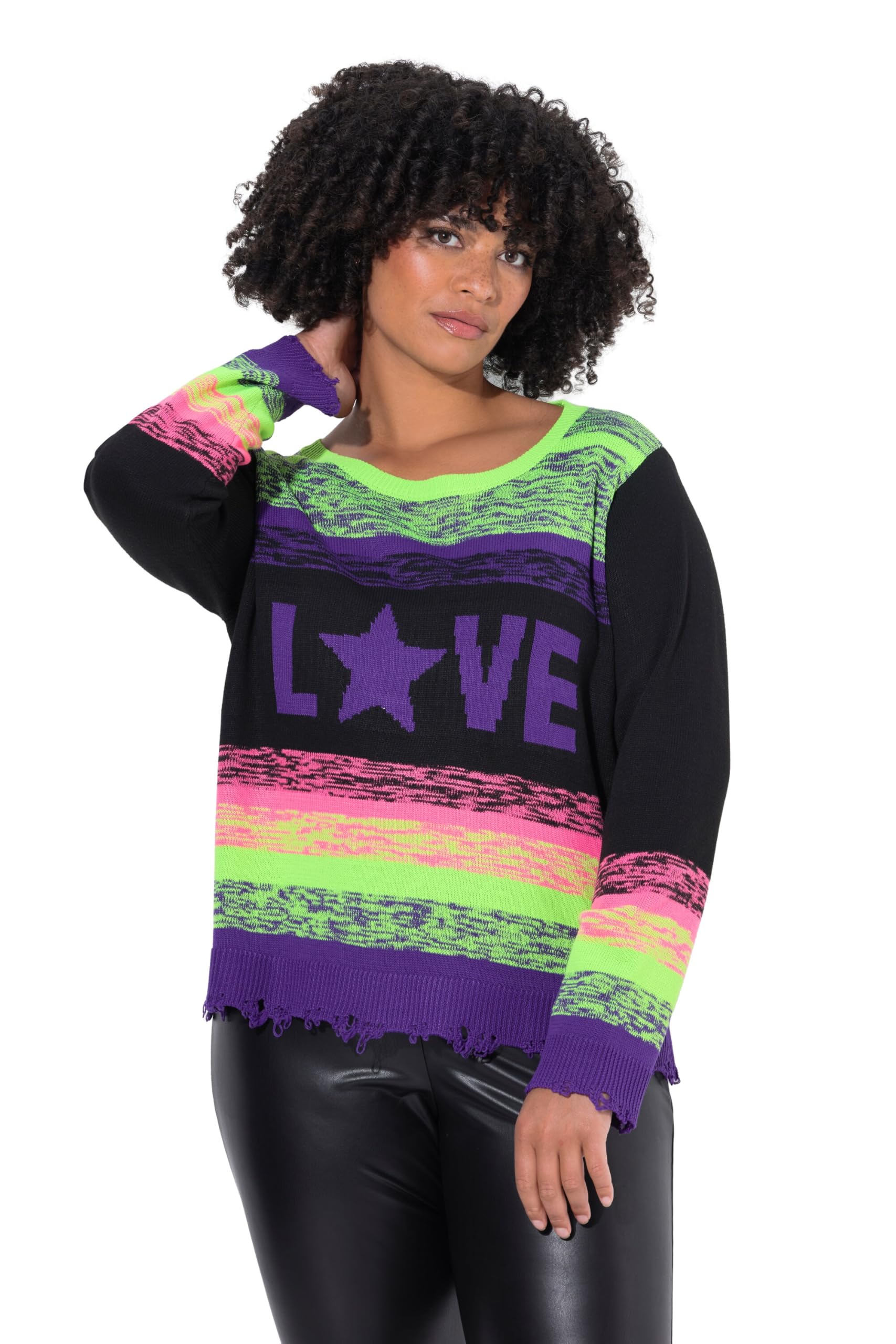 Angel of Style Damen große Größen Übergrößen Plus Size Pullover, Straight Fit, Farbverlauf, Destroyed Saum 844323