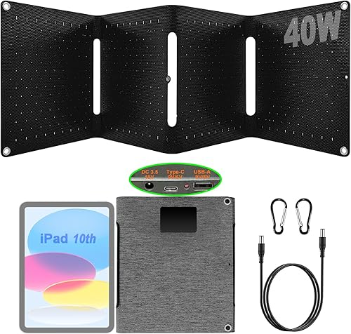 Paneles solares portátiles de 40 W, mini panel solar plegable con DC5.5, puertos USB-C, USB-A para centrales eléctricas, teléfonos celulares, banco