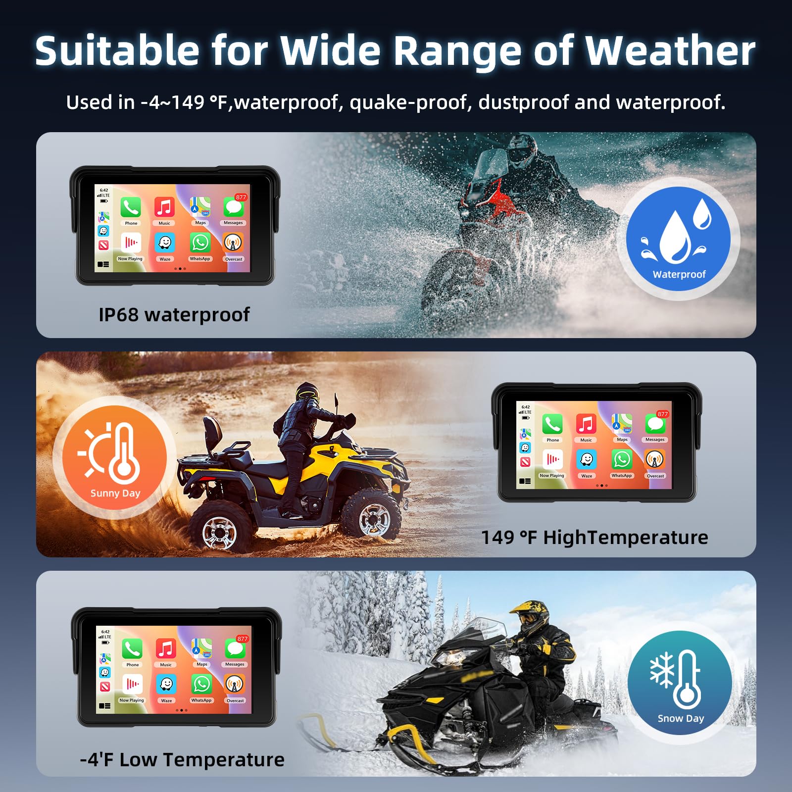 CarPlay Schermo Carplay per Moto con Wireless Android Auto, 5 Pollici Impermeabile Touchscreen, Doppio Bluetooth, Navigazione GPS, Siri/G00gle Assistente, Plug-and-Play