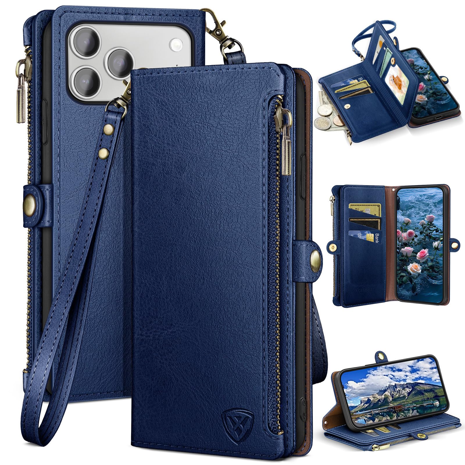 Photo 1 of ***STOCK IMAGE FOR REFERENCE***
XcaseBar Compatible with iPhone 17 Pro 6.3" Wallet case with Zipper Credit Card Holder?RFID Blocking?,Flip Folio Book PU Leather Phone case Shockproof Cover Women Men for Apple 17 Pro case Blue