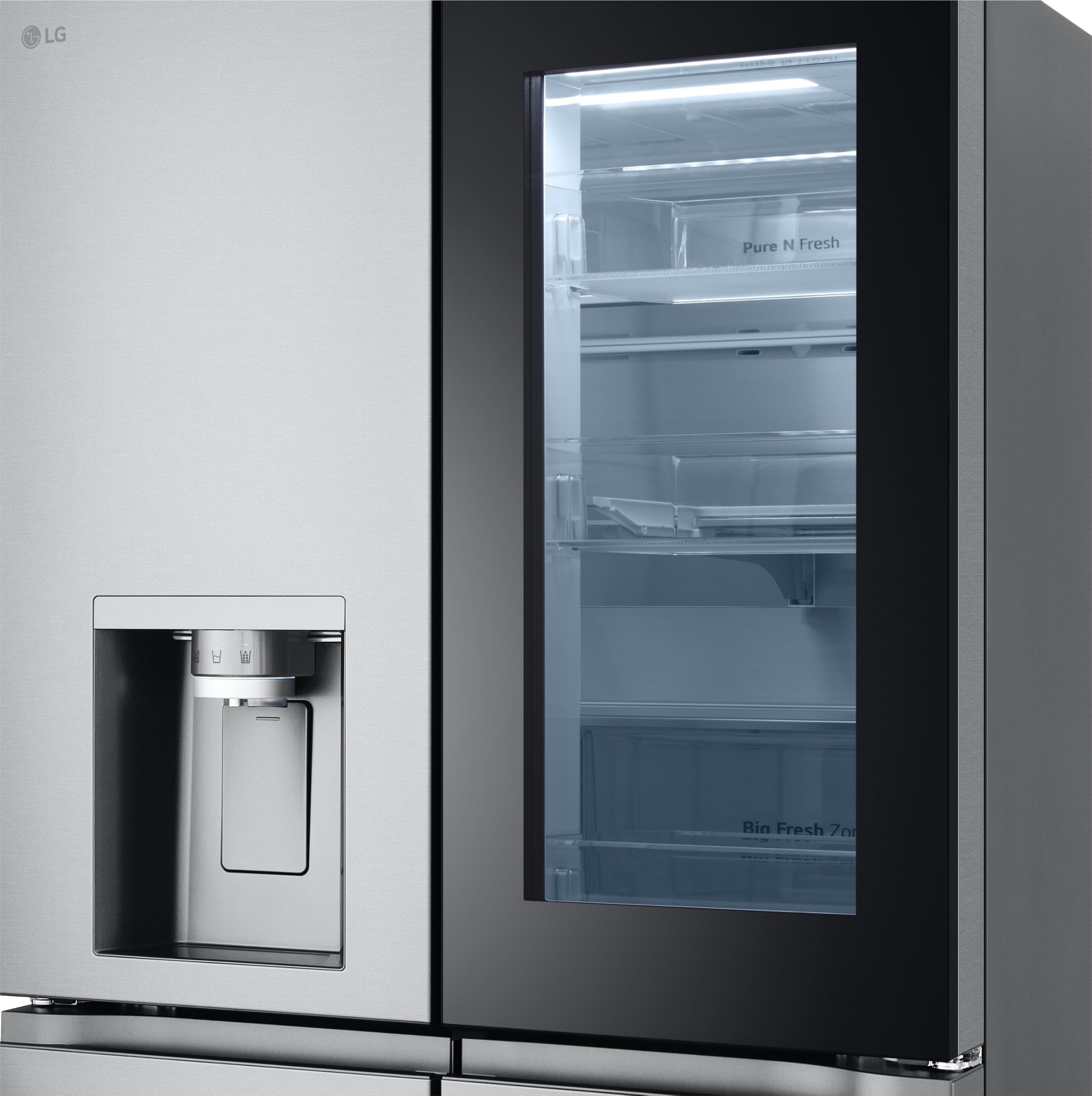 LG GMG861MBAE SLIM Multi-Door Kühlschrank mit Gefrierfach (508 L, Energieklasse E) mit InstaView, Eis- und Wasserspender, UVNano, Total No Frost, Silber