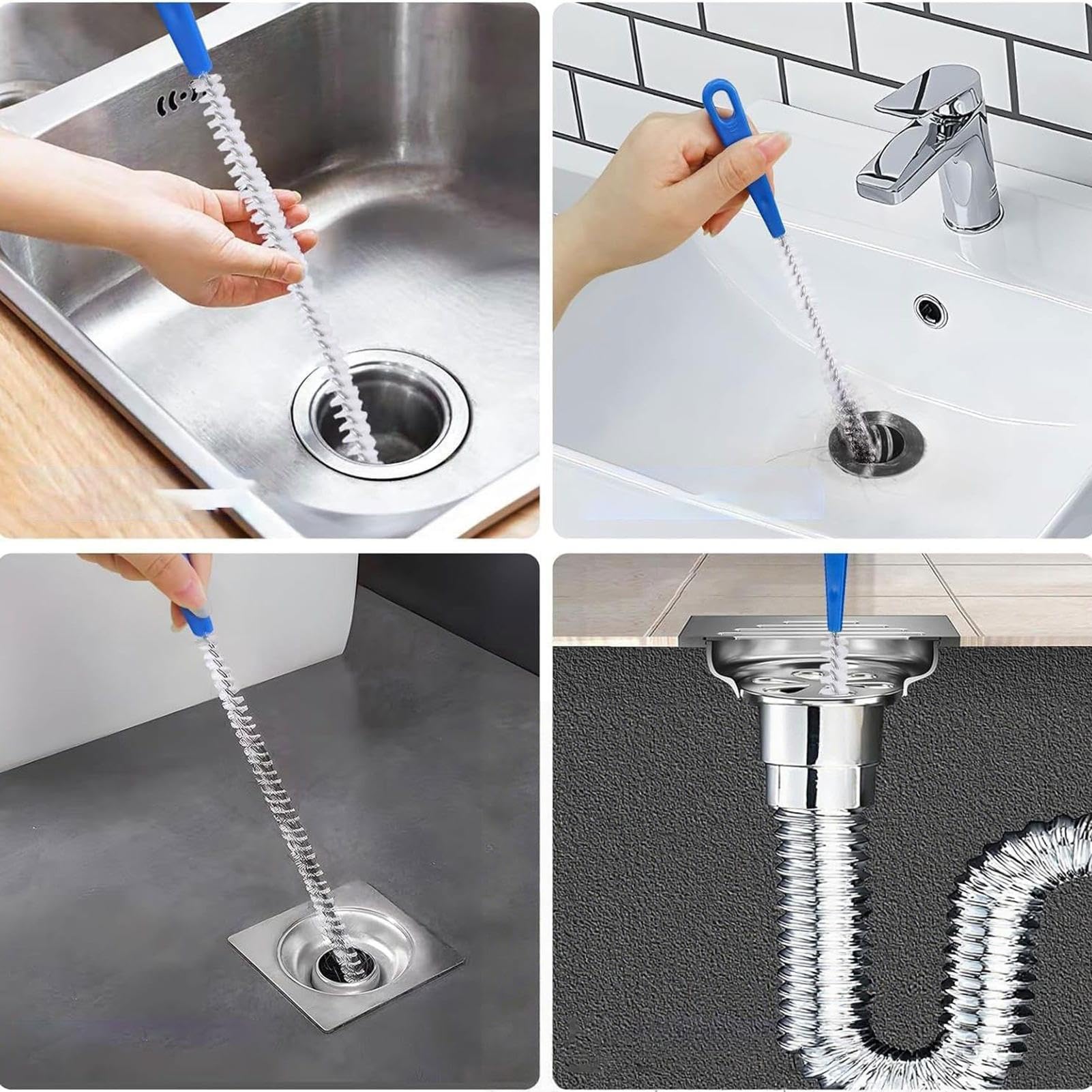 Cepillos de desagüe flexibles, juego de 2, herramienta para eliminar obstrucciones, tuberías, cabello, grasa, aceite, cuidado de conductos HVAC