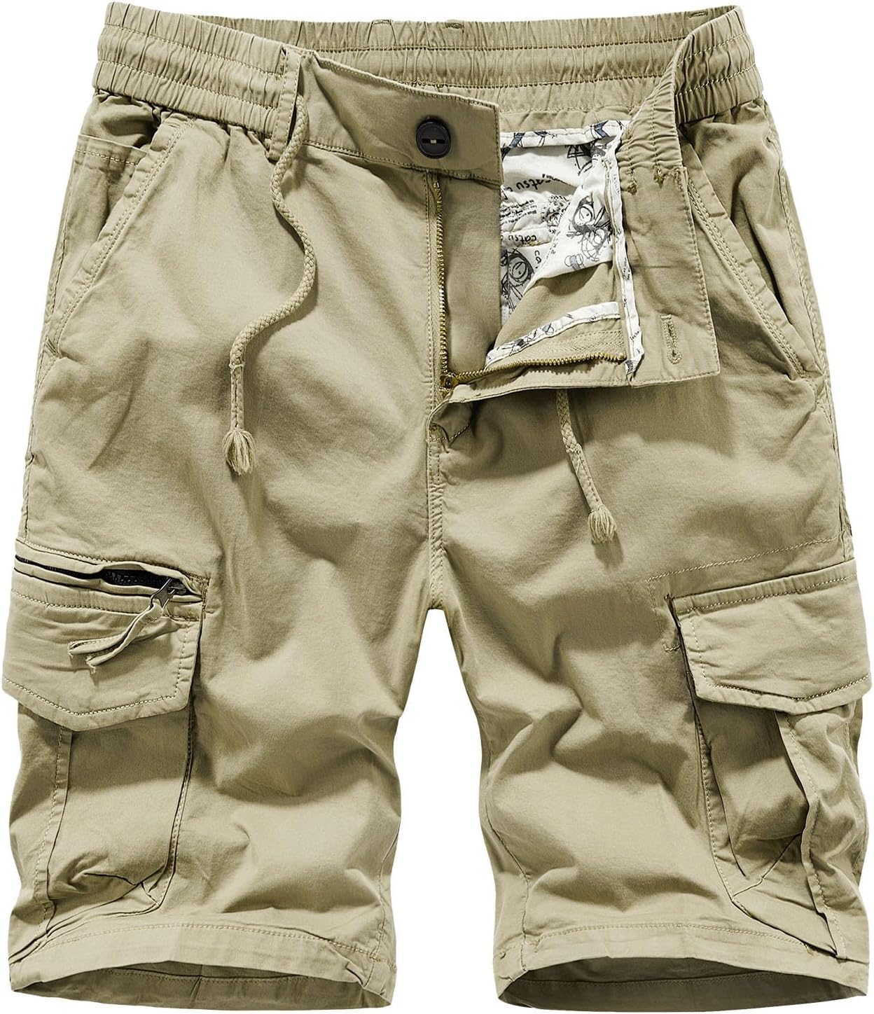 Cargo Shorts for Mens Summer Elastic Waist Relaxed Drawstring Outdoor Hiking Tactical Shorts Pants with Multi Pockets