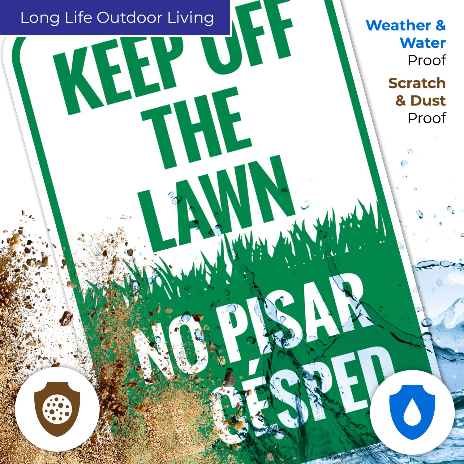 Keep Off The Lawn Bilingual Sign, 12x18 Inches, Rust Free .063 Aluminum, Fade Resistant, Made in USA