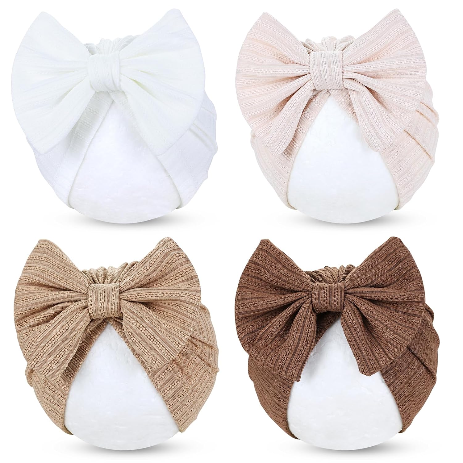 Cinaci 4 Pieces Baby Girls Turban Hats with Bow Newborn Hospital Caps Bonnets Beanies Headwraps for Infants Toddlers - Review, Price and Buying Guide