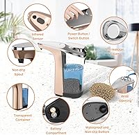 Vista 5 de Dispensador Automático de Jabón, PZOTRUF Sin Tocar 17oz/500ml con Sensor Infrarrojo Mejorado, 5 Niveles Ajustables de Dispensación de Jabón Líquido