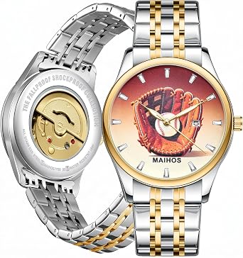 Mens Watch, Sports Wacth Man Culture Themed Dial, Stainless Steel Casual Wrist Watch for Men, Luminous Hands, Date Display, Water-Resistant Analog with Mixed-Tone Bracelet