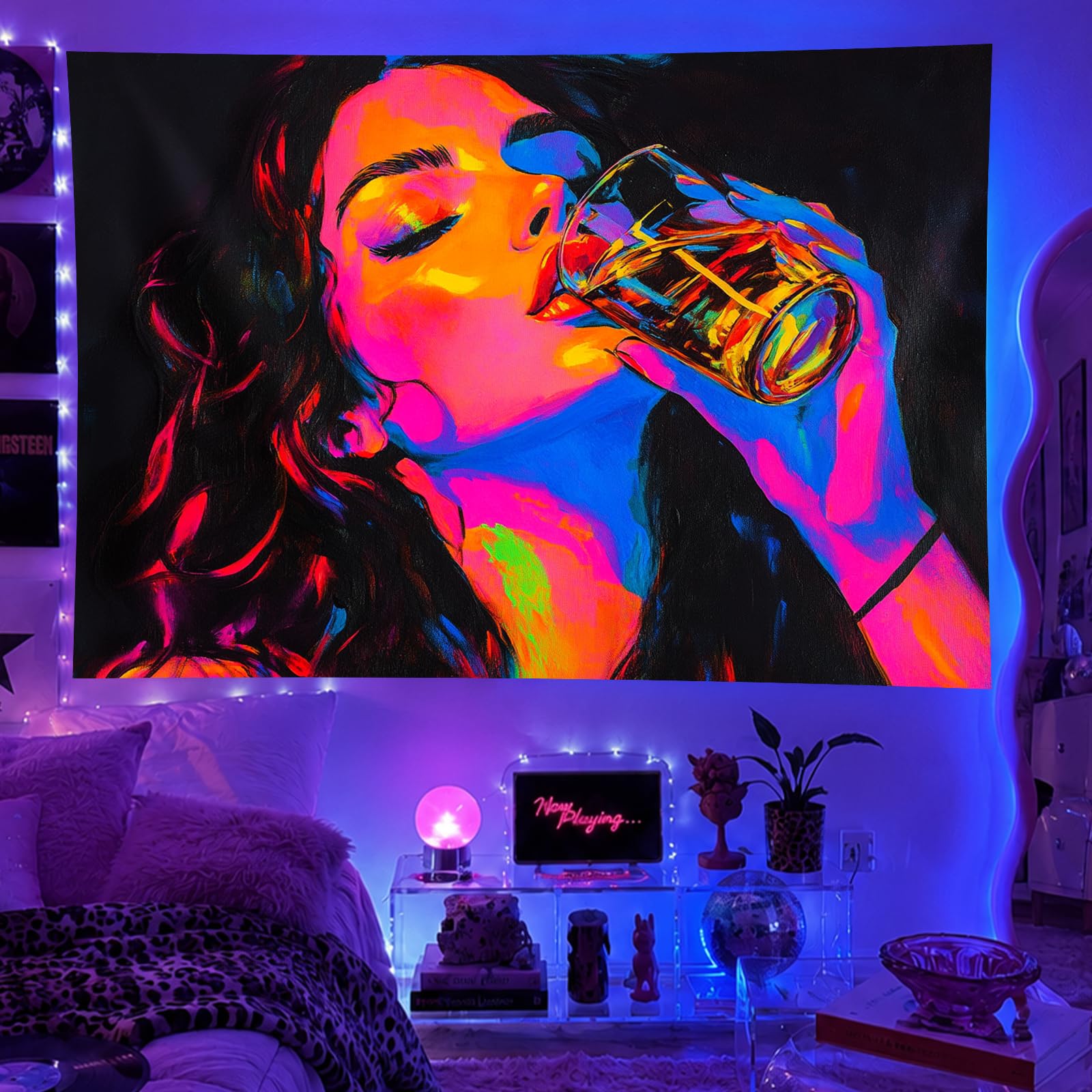 BlissYard Blacklight Tapestry Character Wall Hanging 78 x 59 Inch