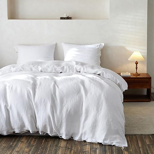 Miniatura 15 de Simple&Opulence Juego de funda de edredón 100% lino, 3 piezas de lino belga transpirable, 1 funda de edredón + 2 fundas de almohada con cierre