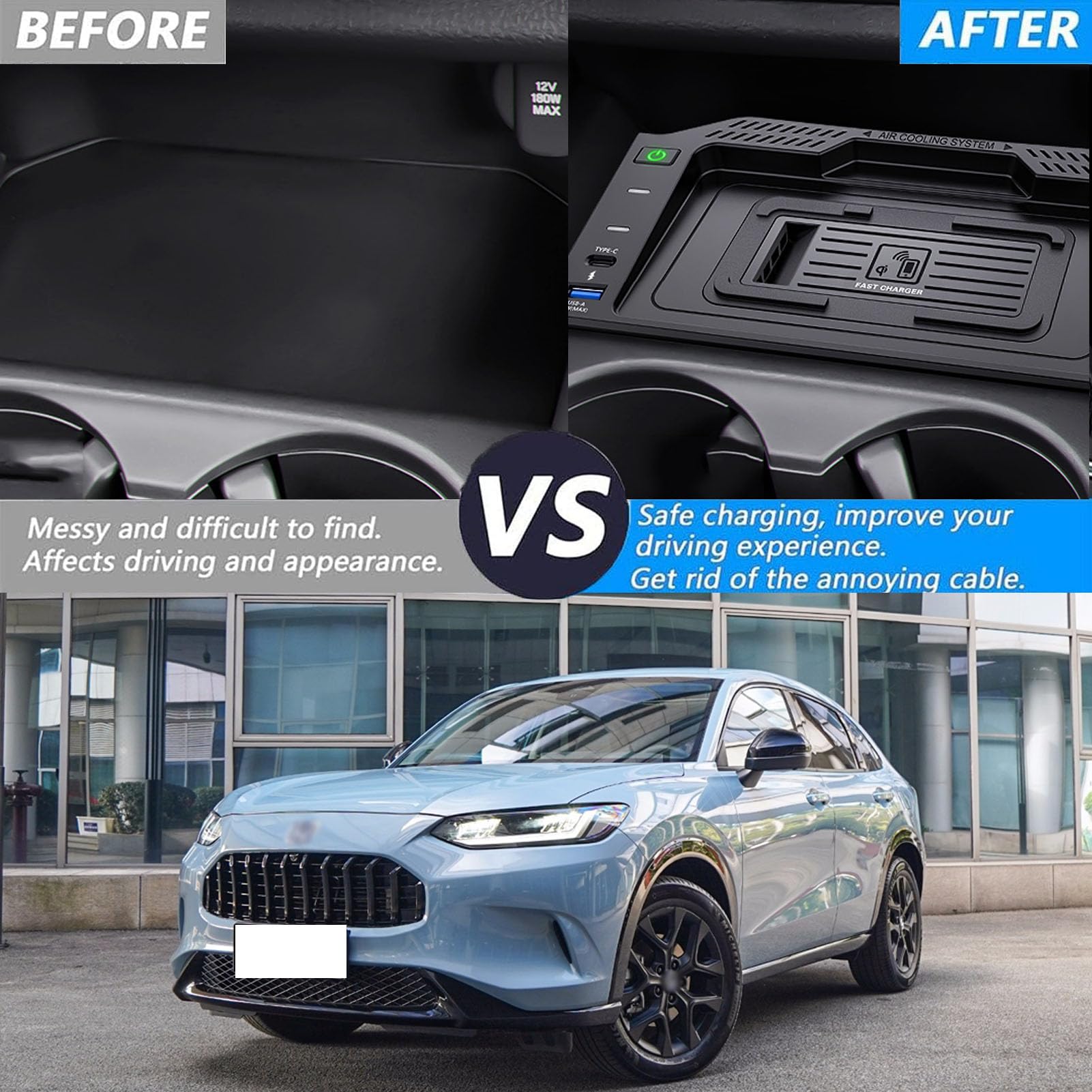 Caricabatterie Wireless per Auto per Hon-da ZR-V Tutti i Modelli Accessorio con 15 W Wireless e 27 W USB Qc3.0 Ricarica Rapida Regalo per la Famiglia